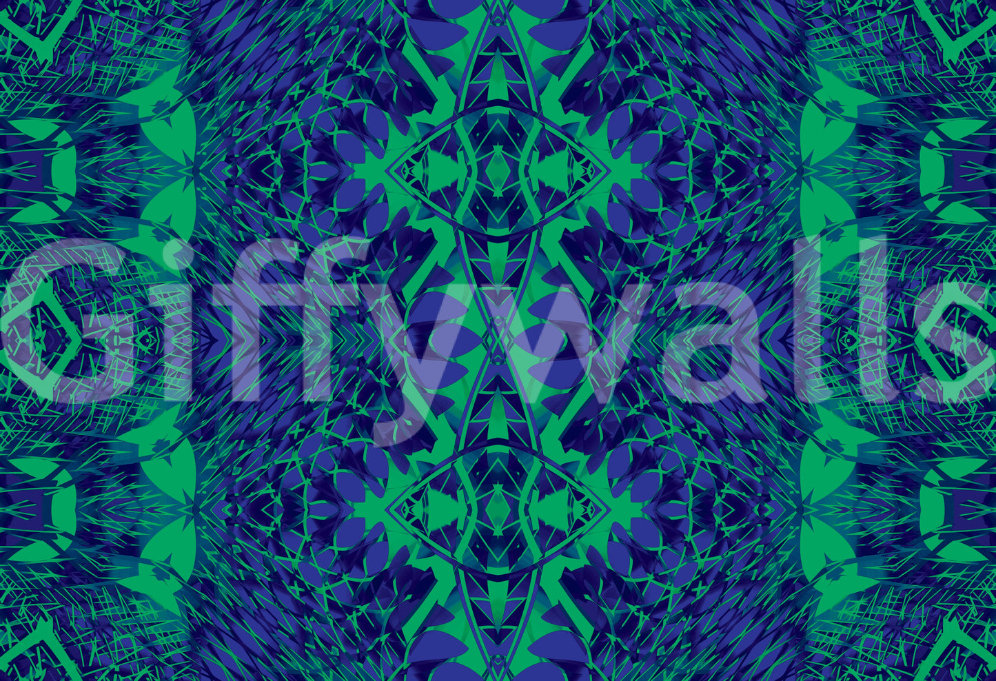 Blue & Green Abstract Ornamental Geometric Wallpaper - AMBER DESIGN Wallpaper
