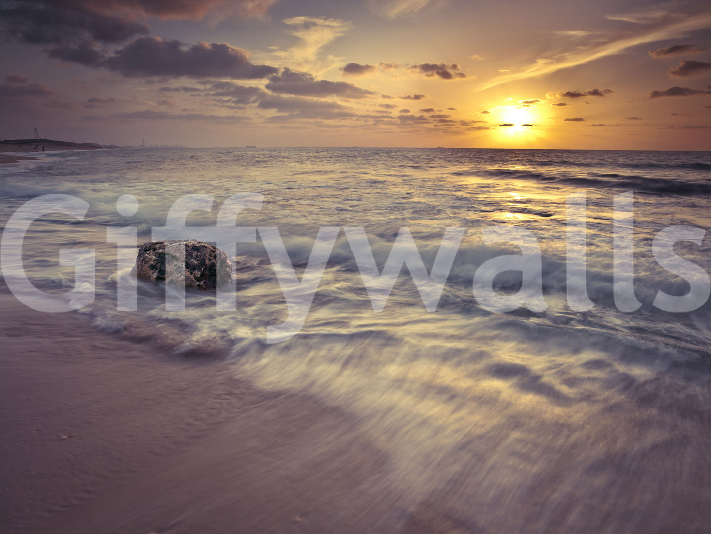 Golden Seashore Sunset View Wall Mural