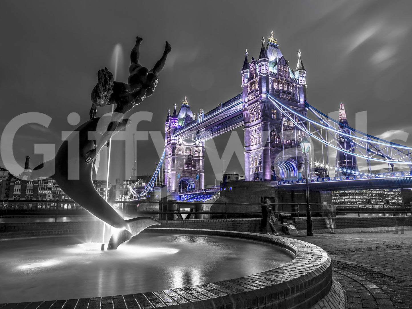 London Bridge Night Fountain View Wall Mural