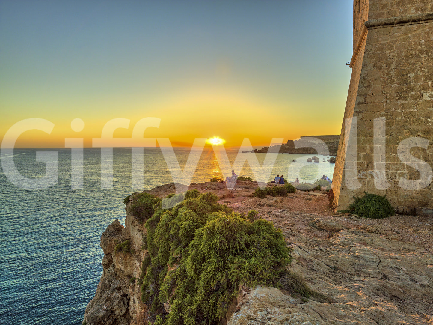 Golden Hour Coastal Cliff View Wall Mural