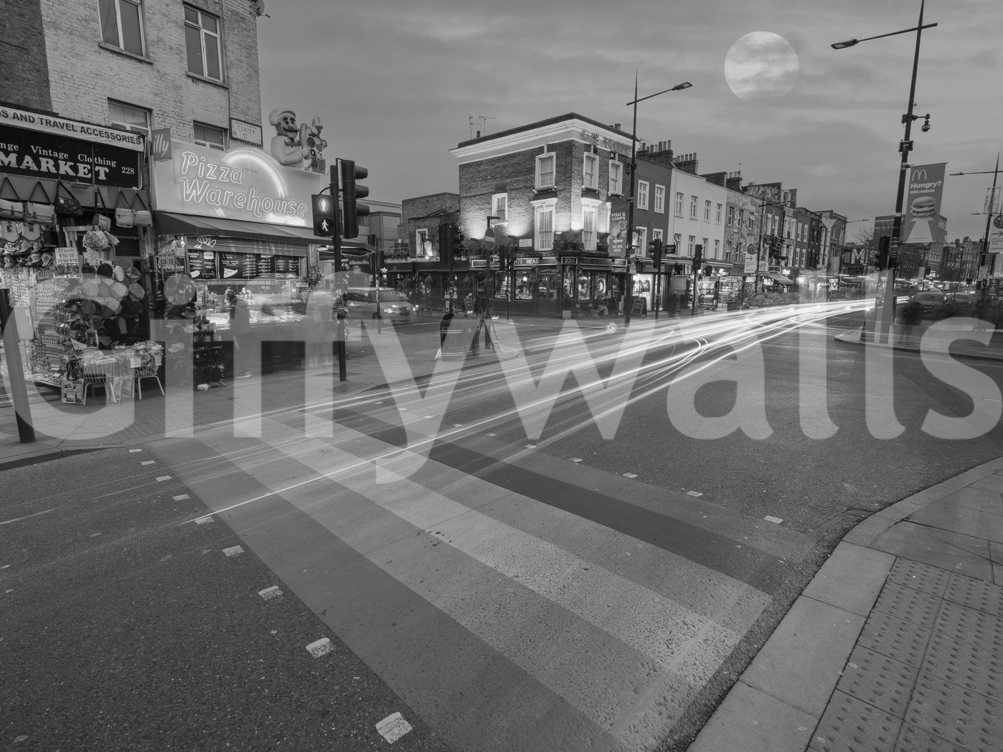 Urban Night Lights Street Scene Wall Mural