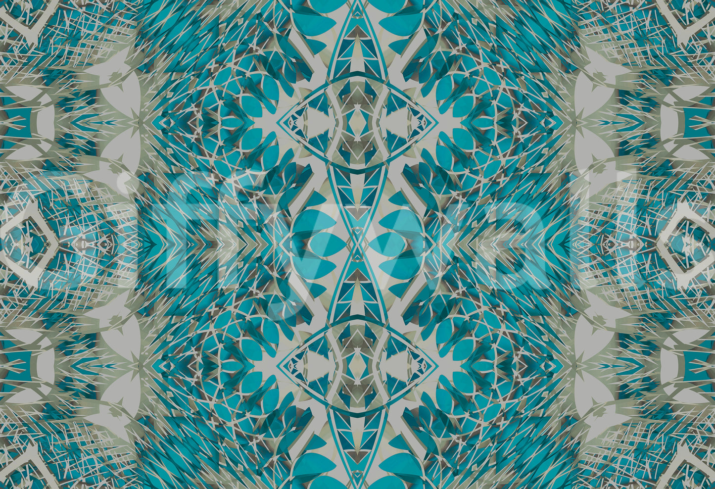 Teal & Gray Intricate Abstract Ornamental Wallpaper