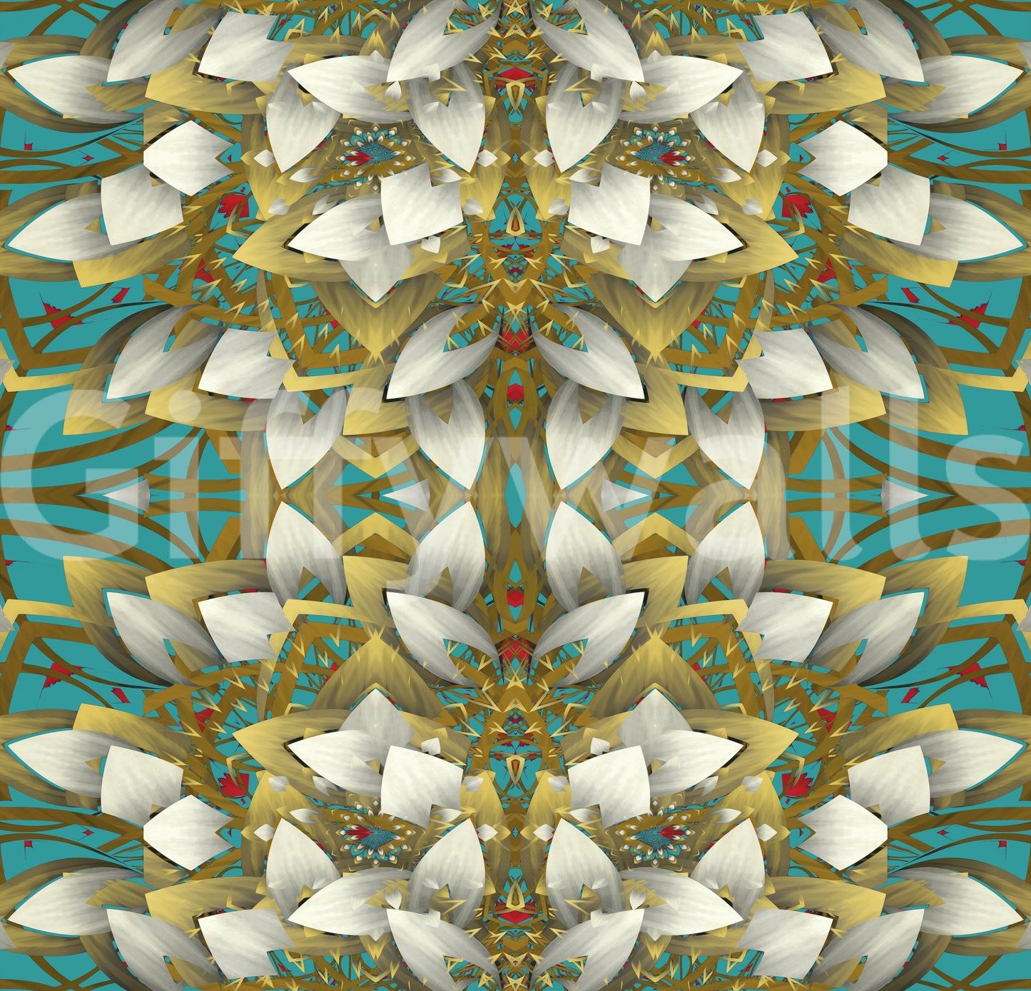 Teal & Gold Geometric Bloom Wallpaper - IKEBANA DESIGN Wallpaper