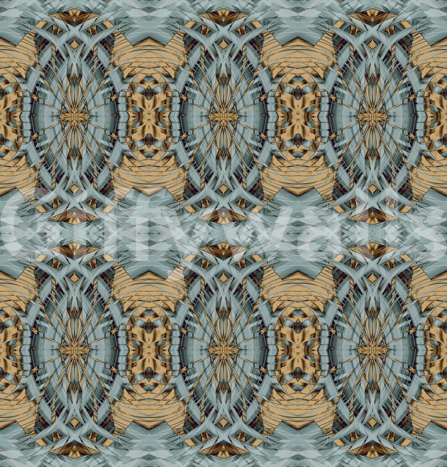 Blue Gray & Camel Retro Geometric Medallion - MOSQUITO Wallpaper