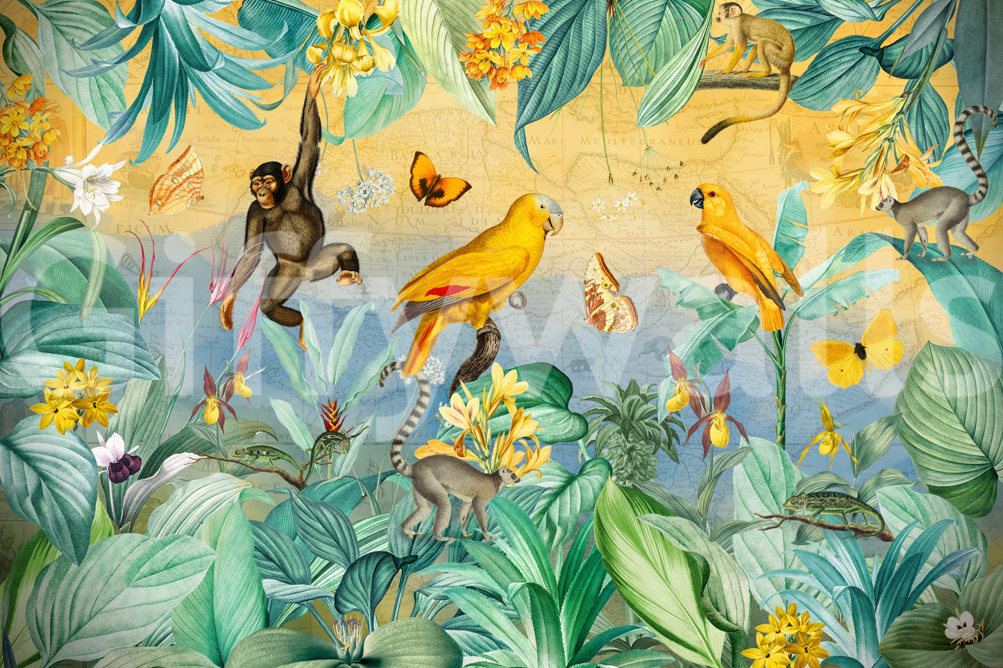 Botanical Jungle Adventure Scene Wall Mural