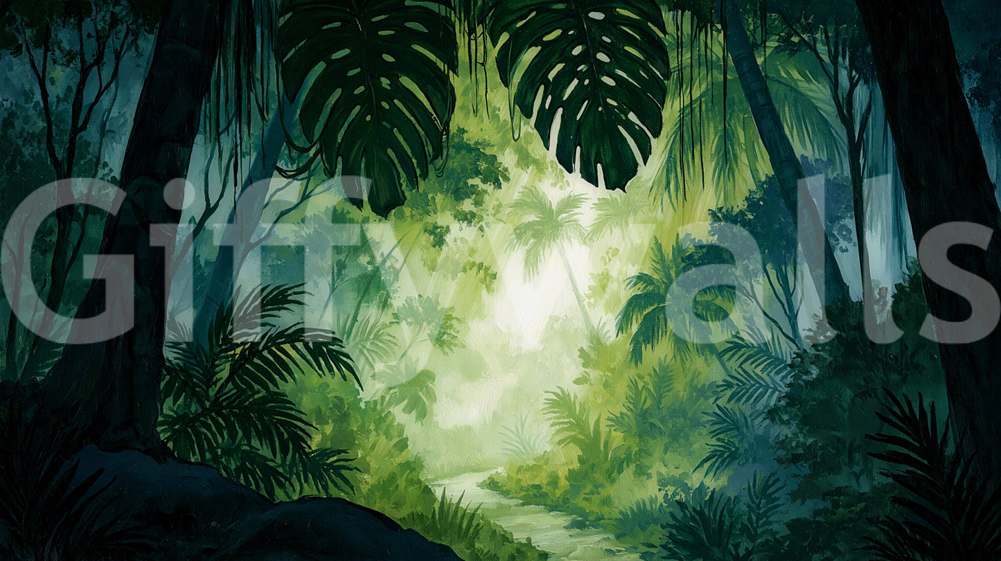 Verdant Tropical Forest Glade Wall Mural