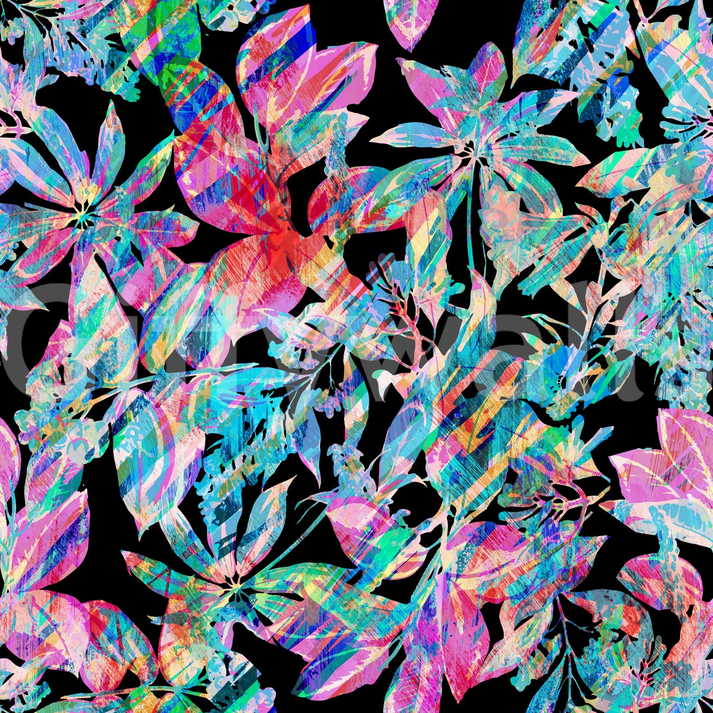 Chromatic Tropical Foliage Wallpaper