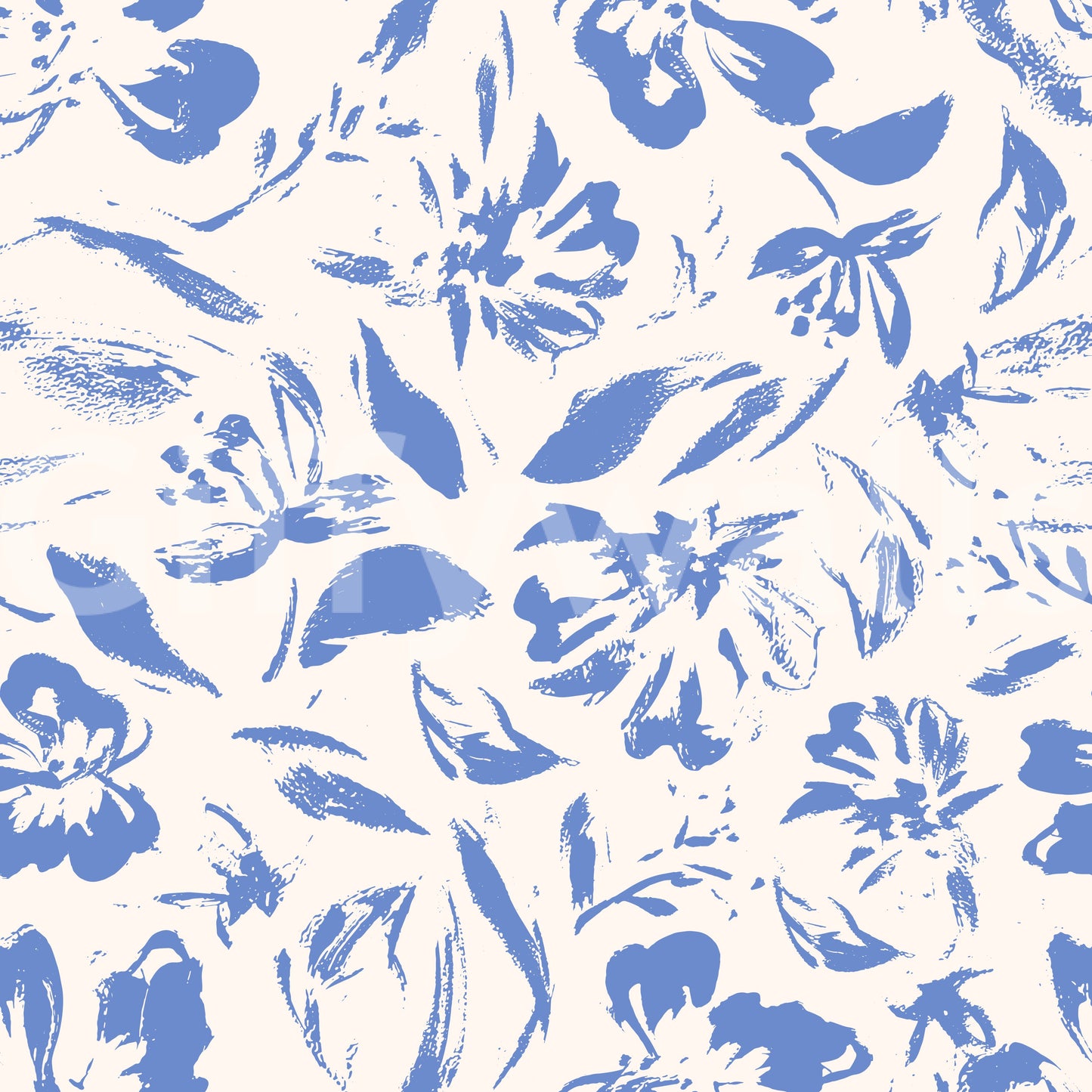 Cream and Cobalt Floral Wallpaper