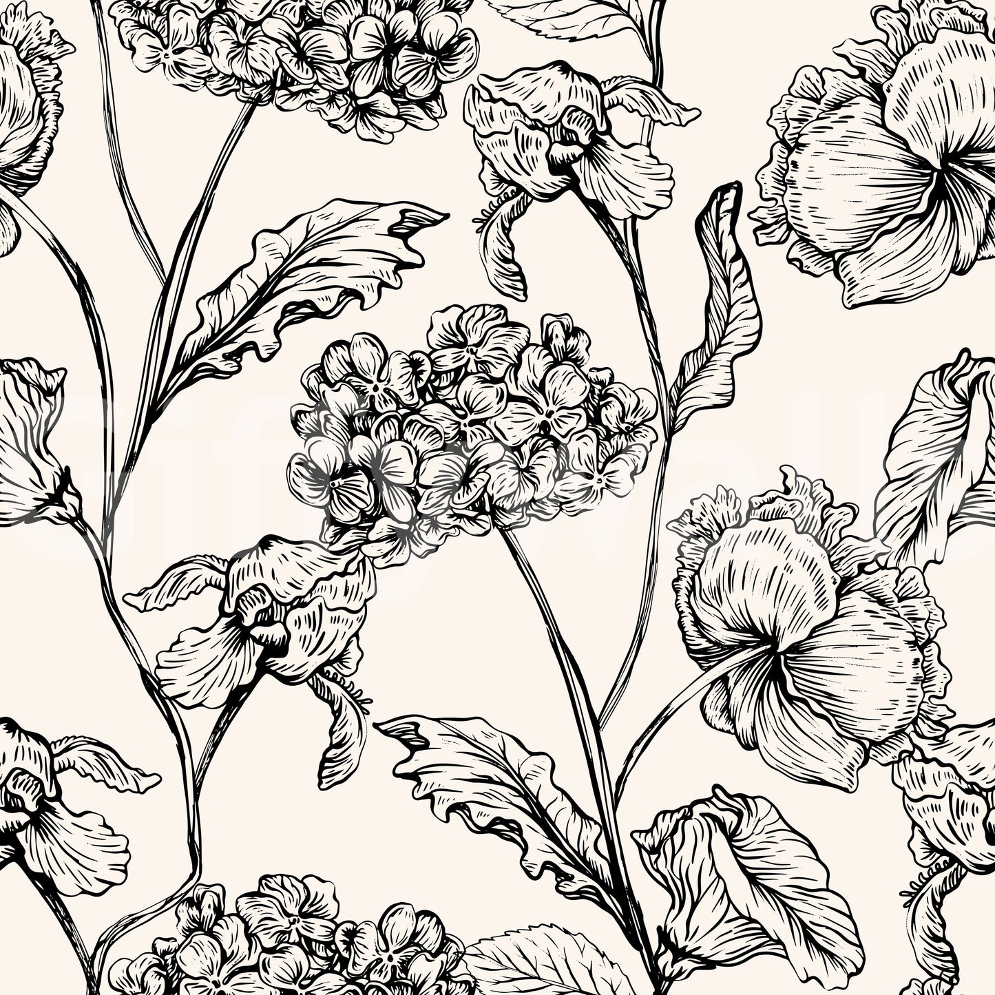 Monochrome Botanical Line Art Wallpaper