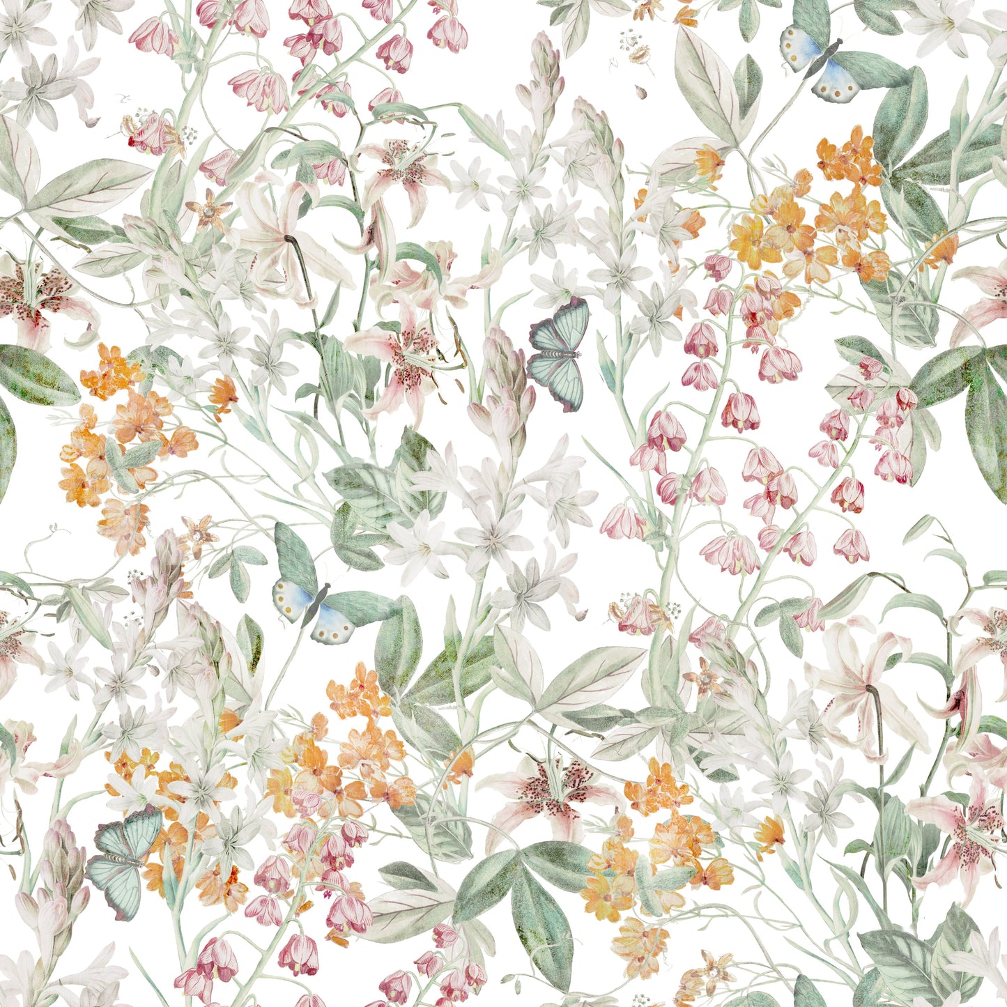 Botanical Butterfly Garden Meadow Wallpaper