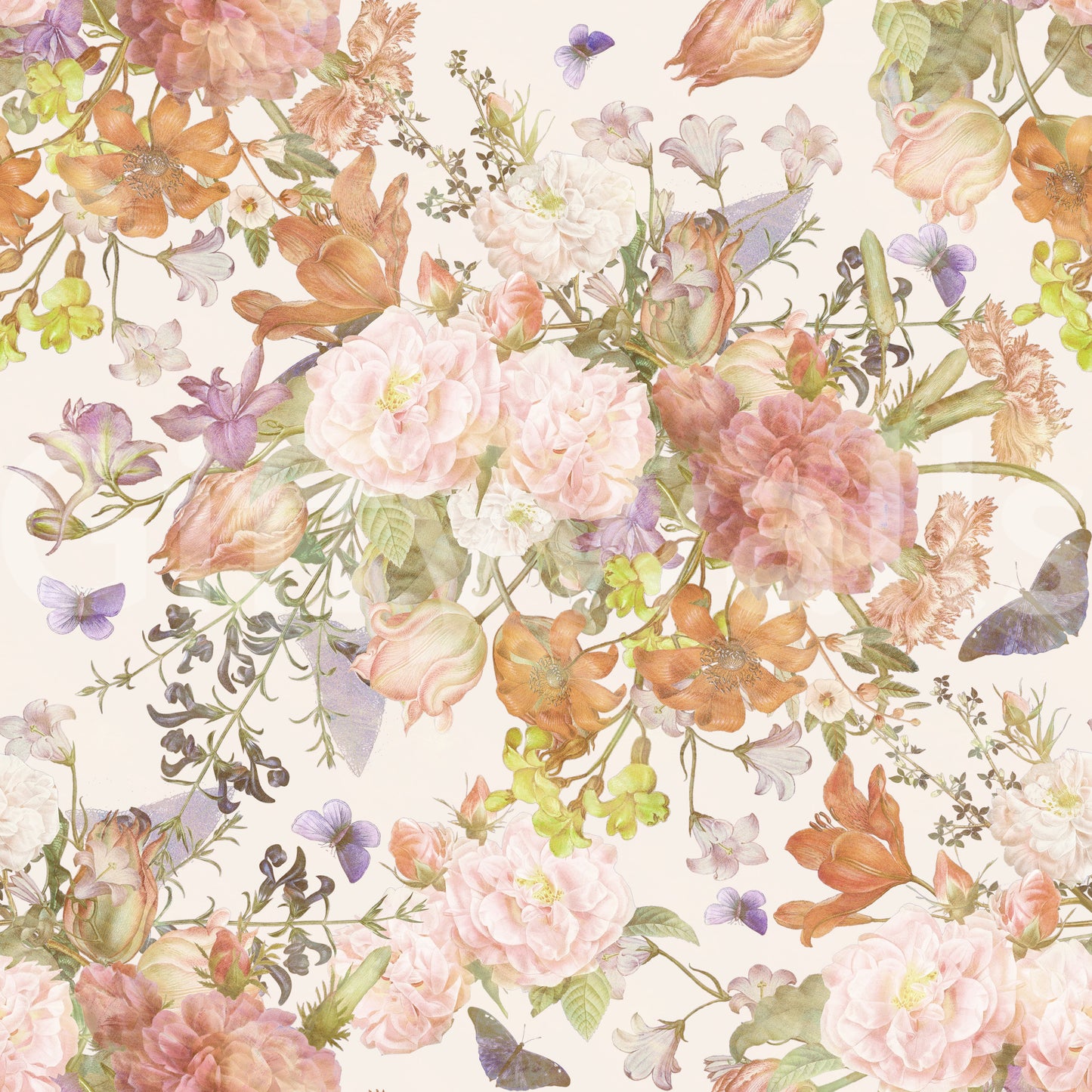 Muted Meadow Botanical Illustration Wallpaper
