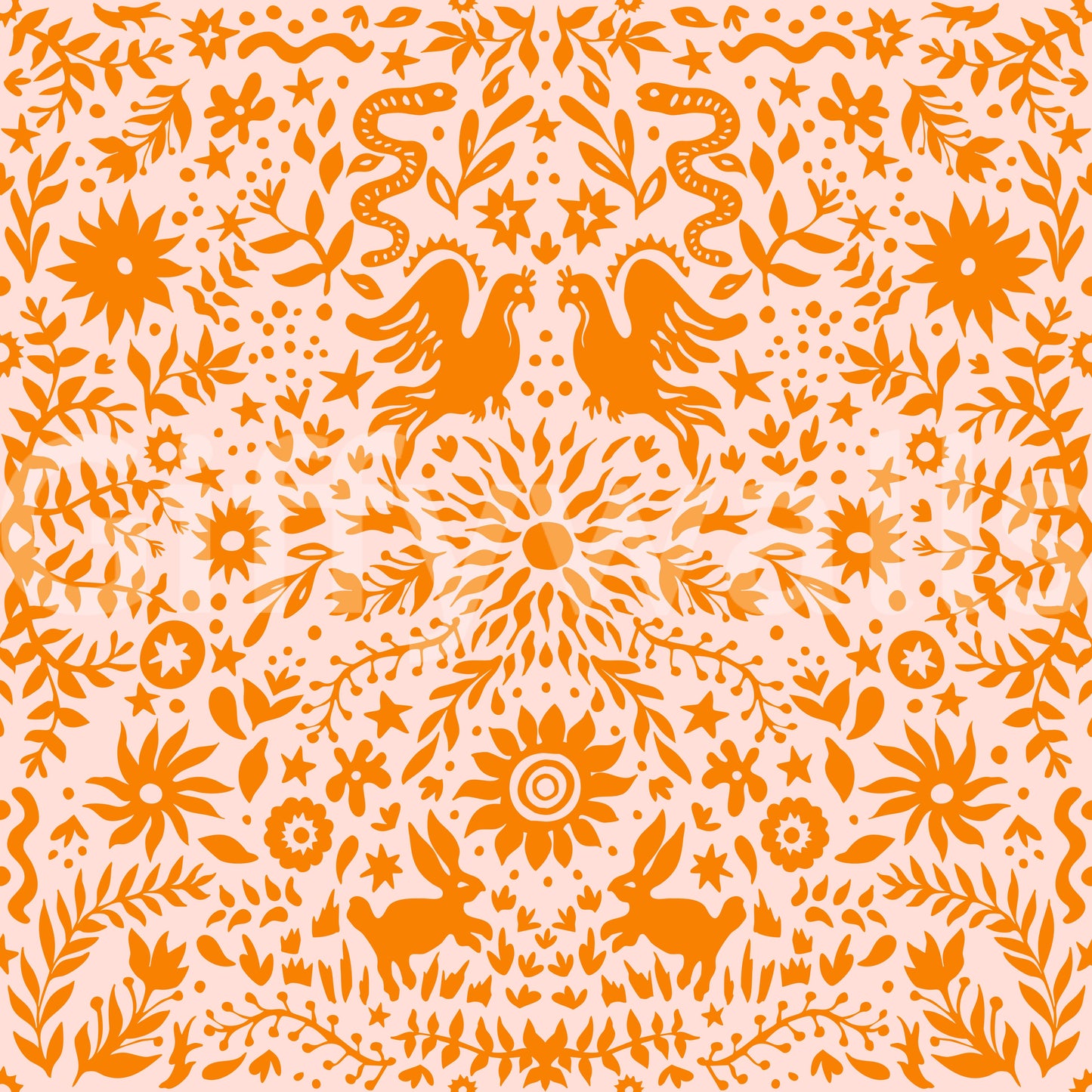 Orange Whimsical Woodland Creature Pattern Wallpaper
