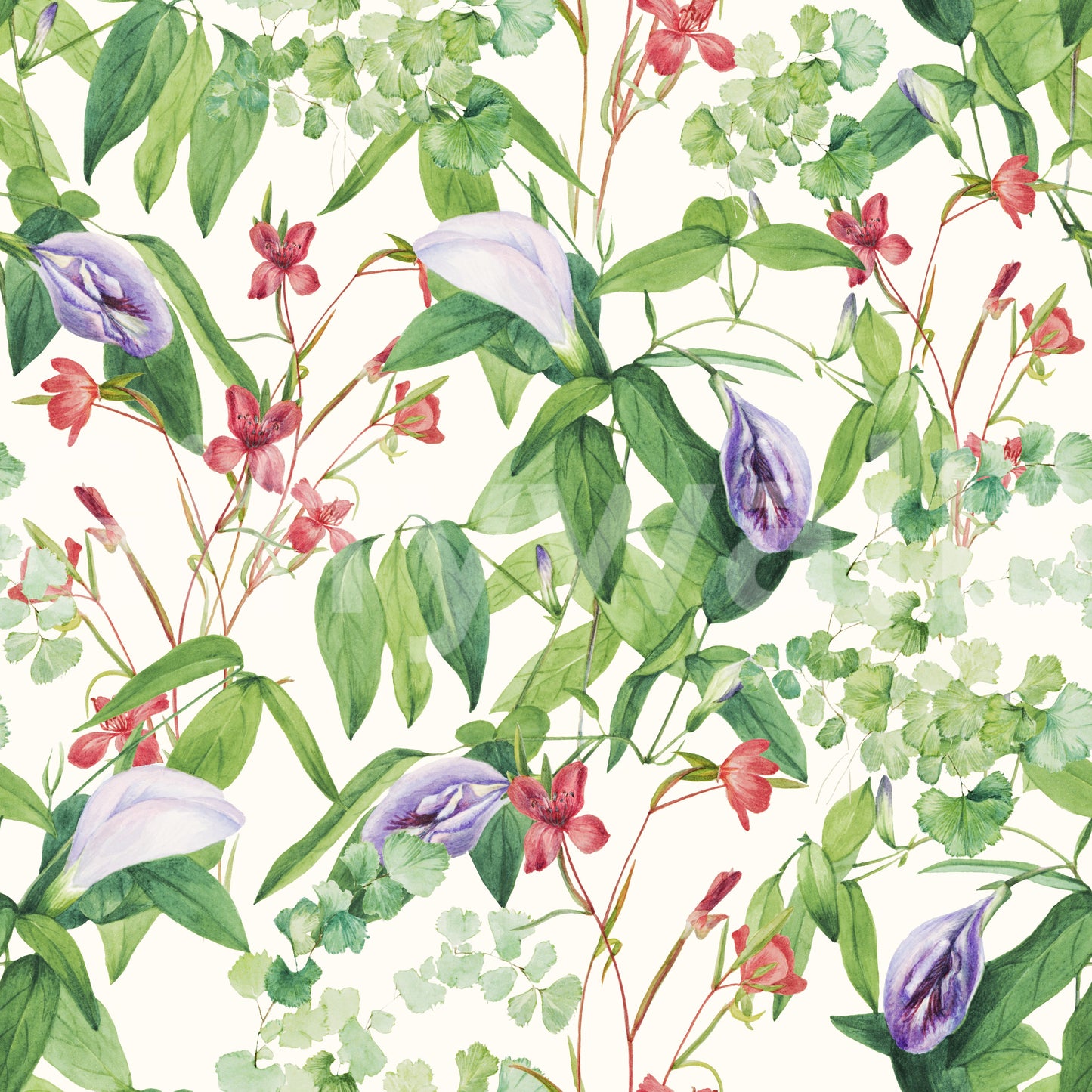 Botanical Fern and Petal Wallpaper