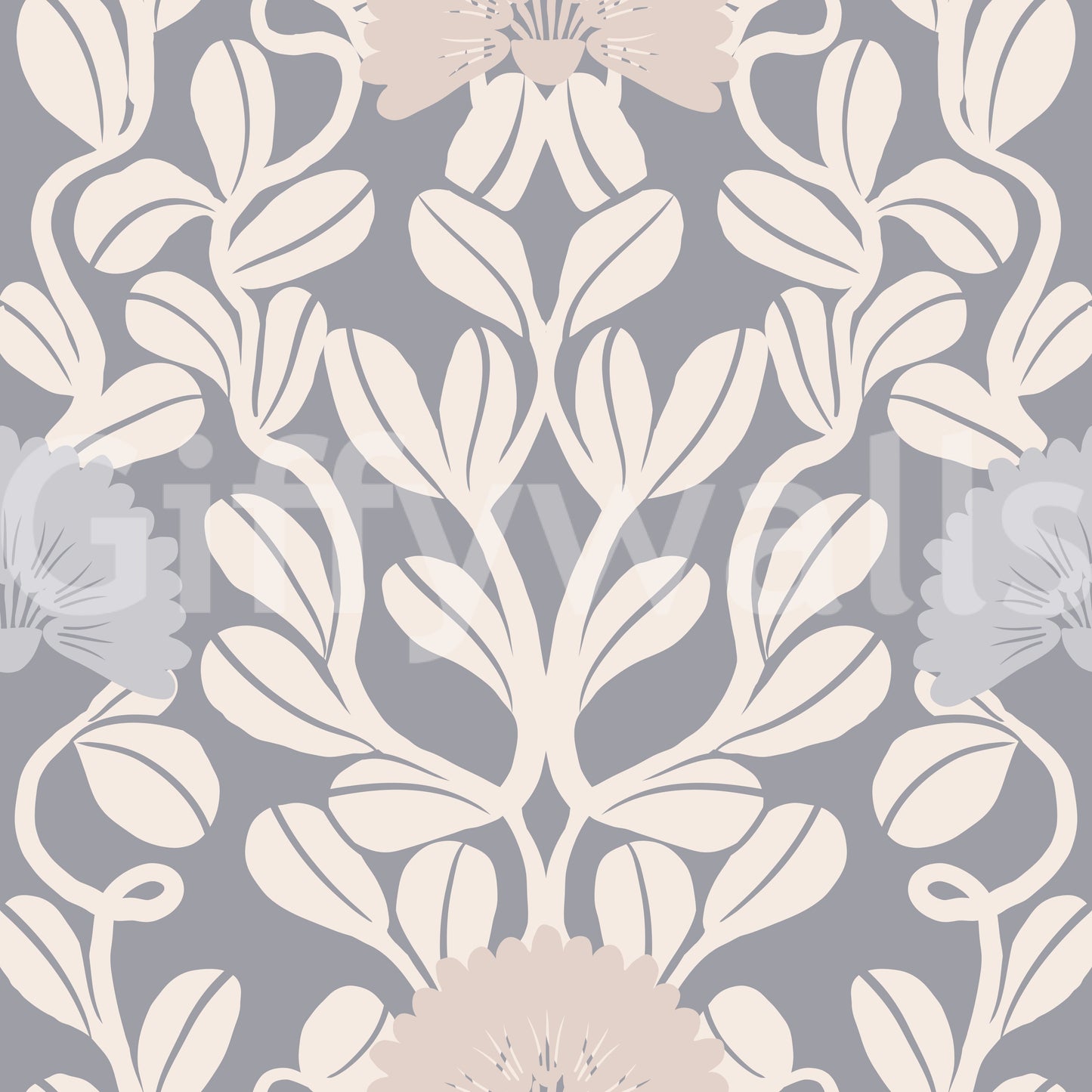 Grey and Cream Damask Floral Wallpaper