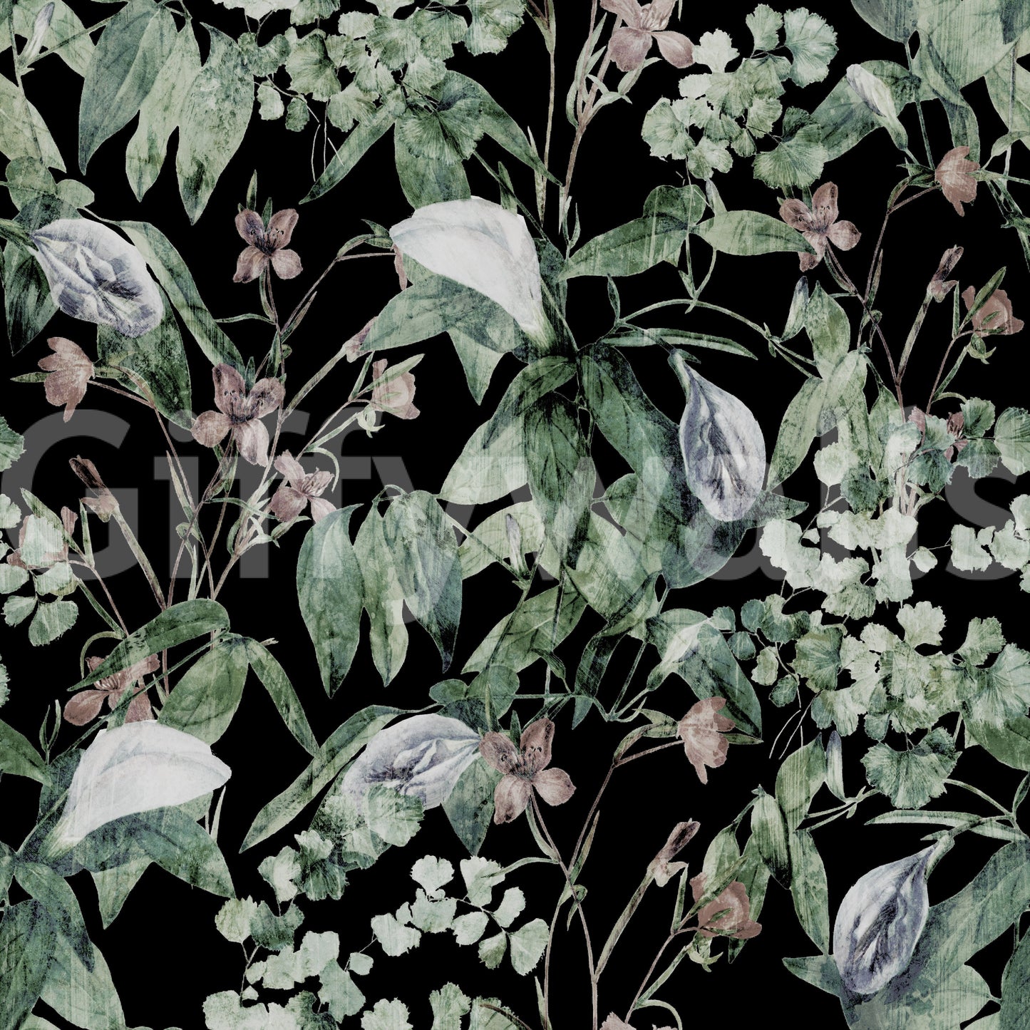 Midnight Botanical Sketch Wallpaper