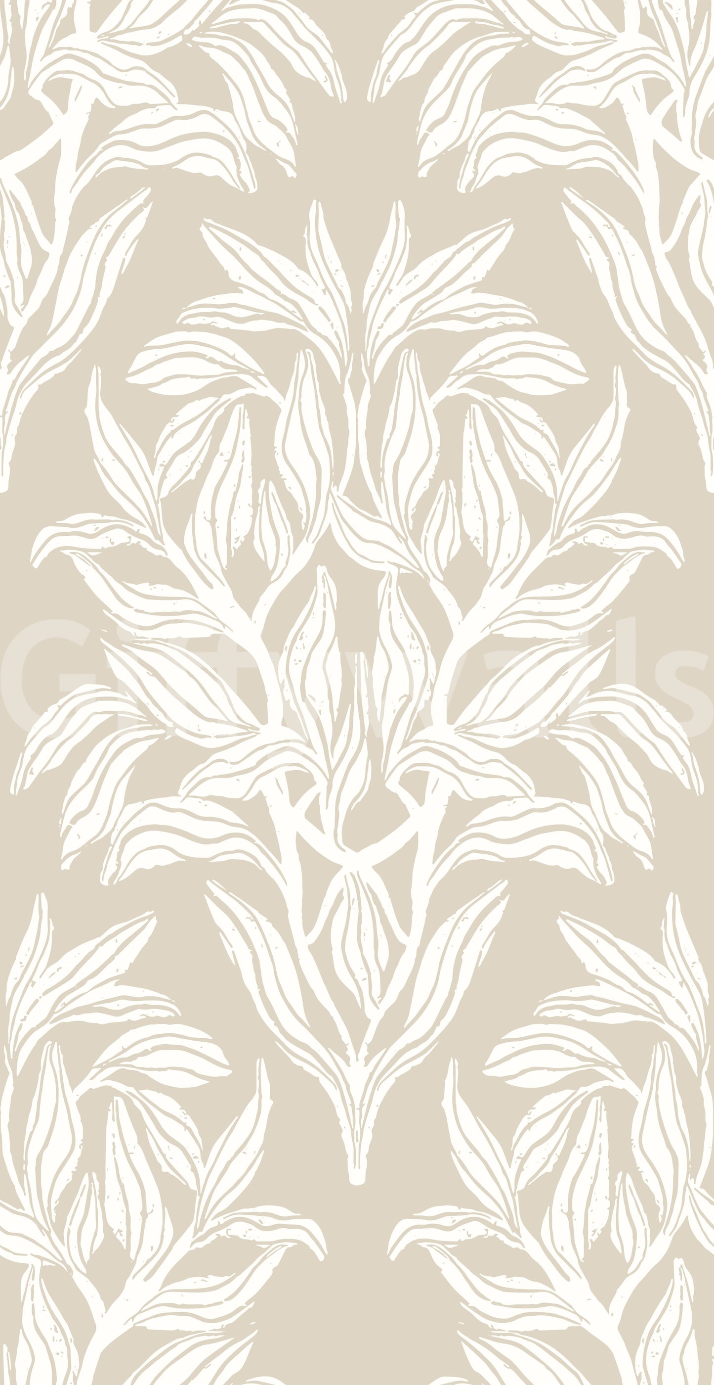 Organic Cream Leaf Motif Wallpaper