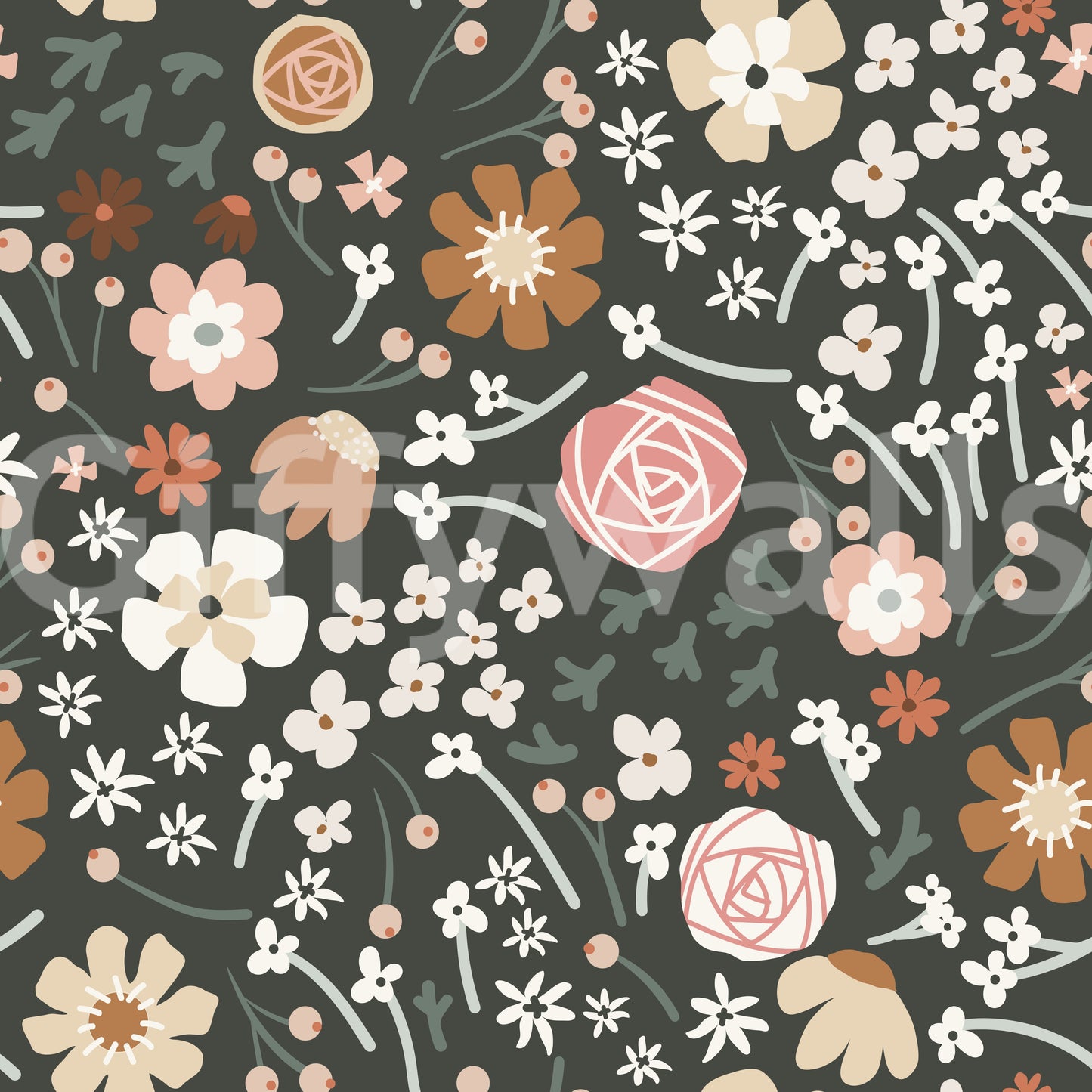 Rustic Meadow Botanical Pattern Wallpaper