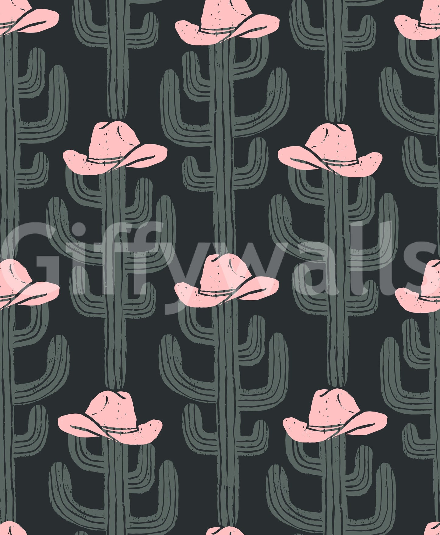 Western Cactus and Cowboy Hat Wallpaper