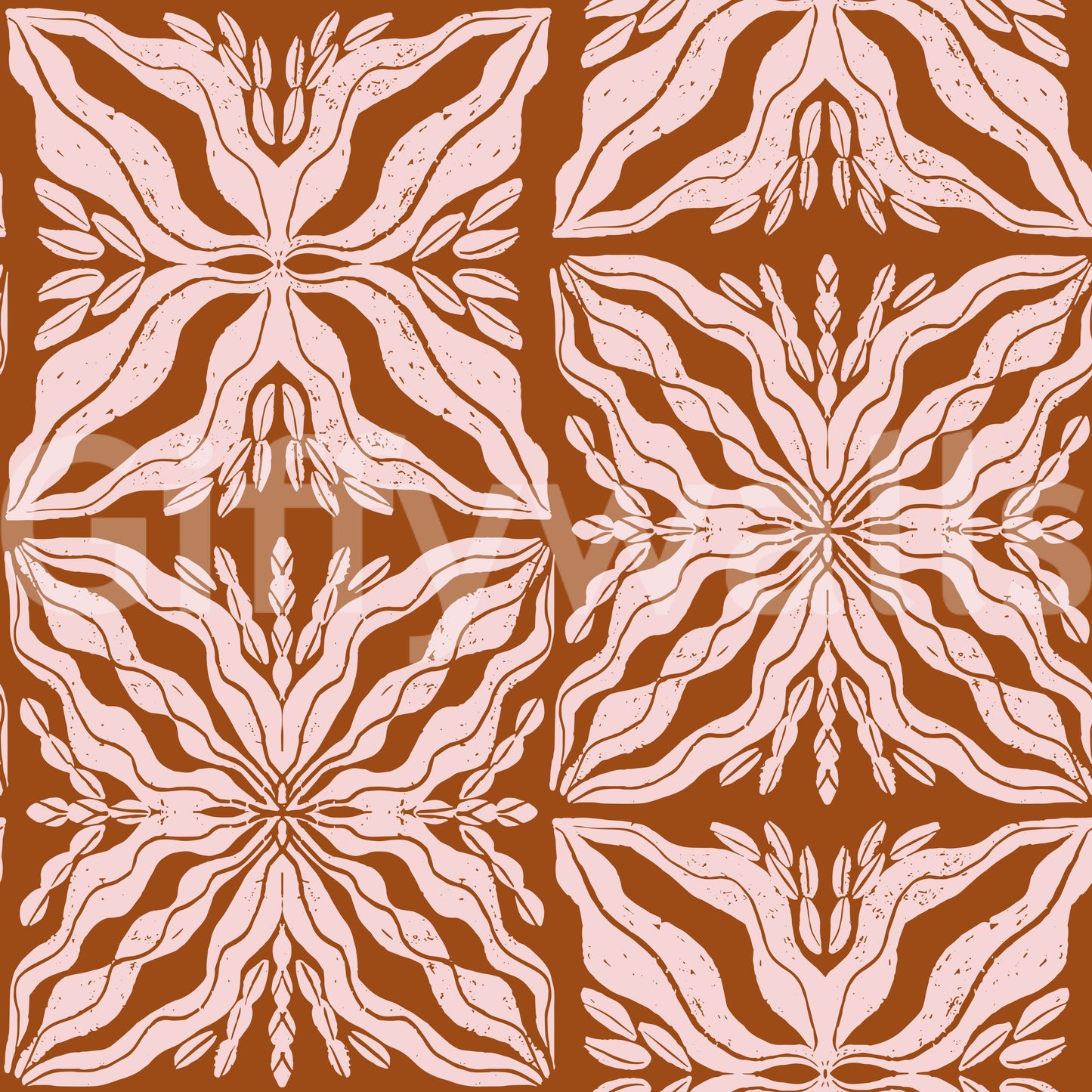 Rustic Terracotta Floral Geometric Wallpaper