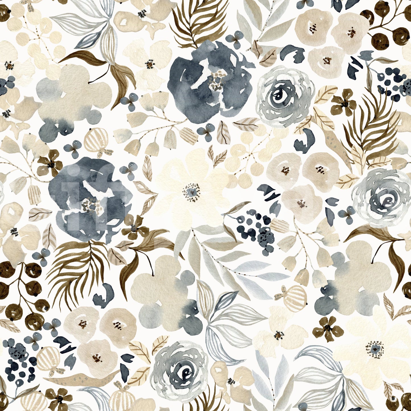 Neutral Watercolor Blooms Wallpaper