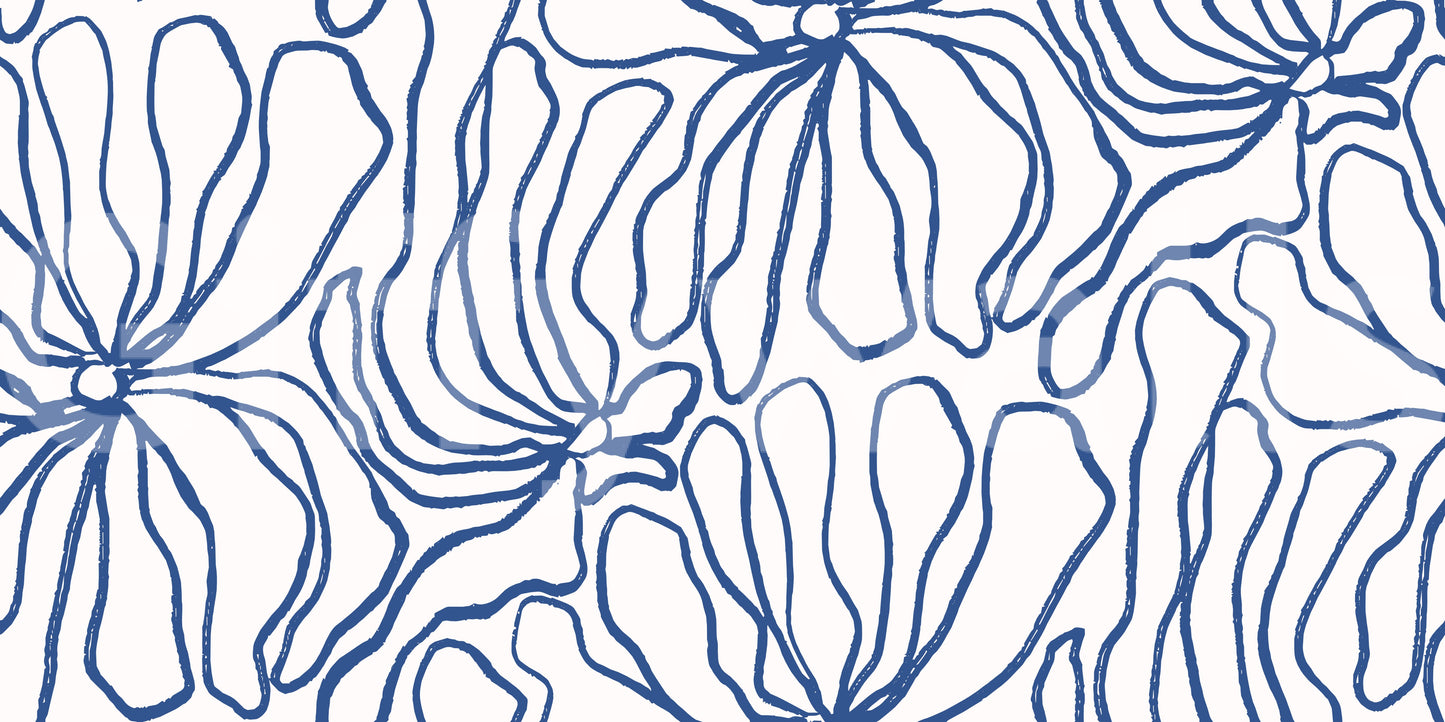 Minimalist Blue Contour Blooms Wallpaper