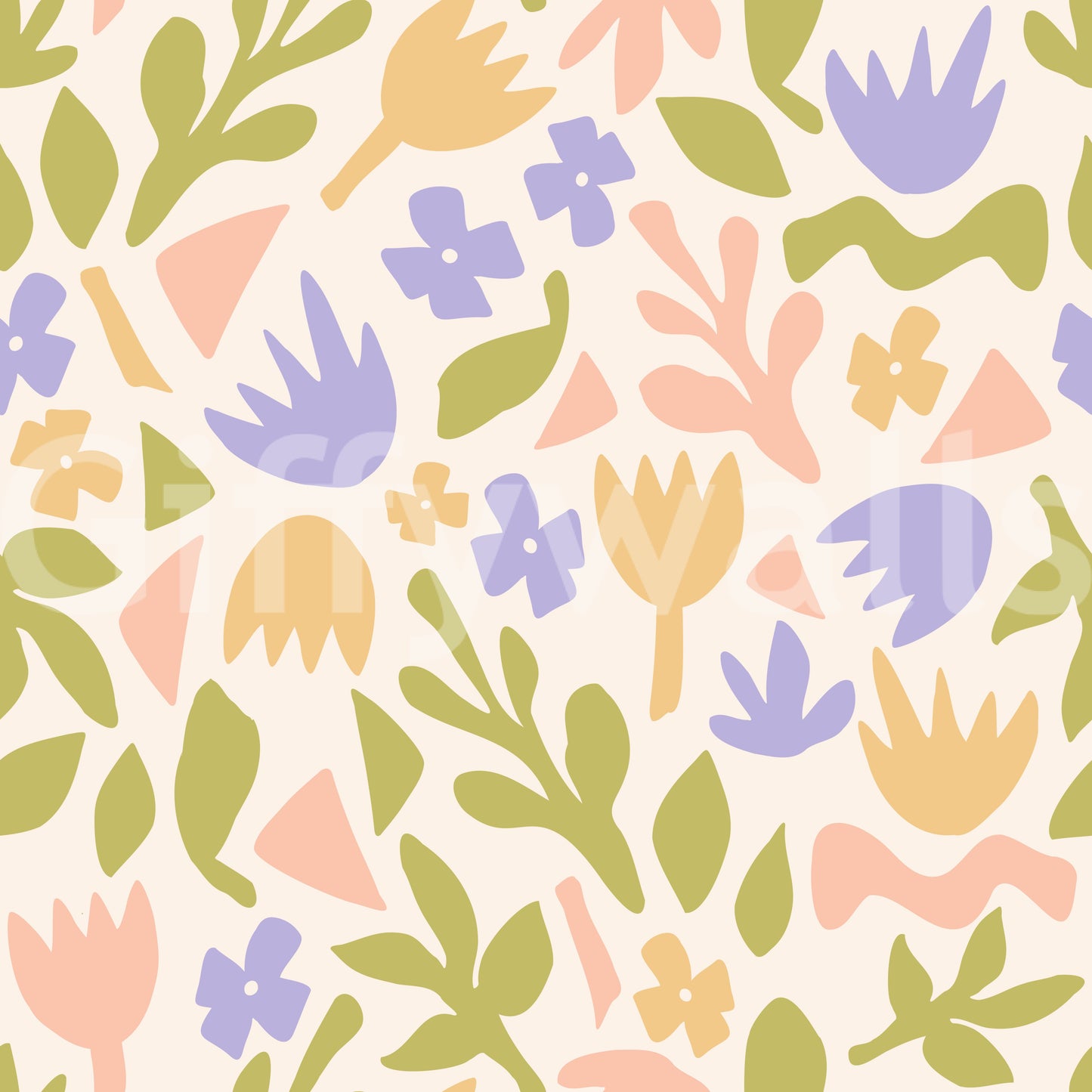 Pastel Botanical Folk Art Shapes Wallpaper