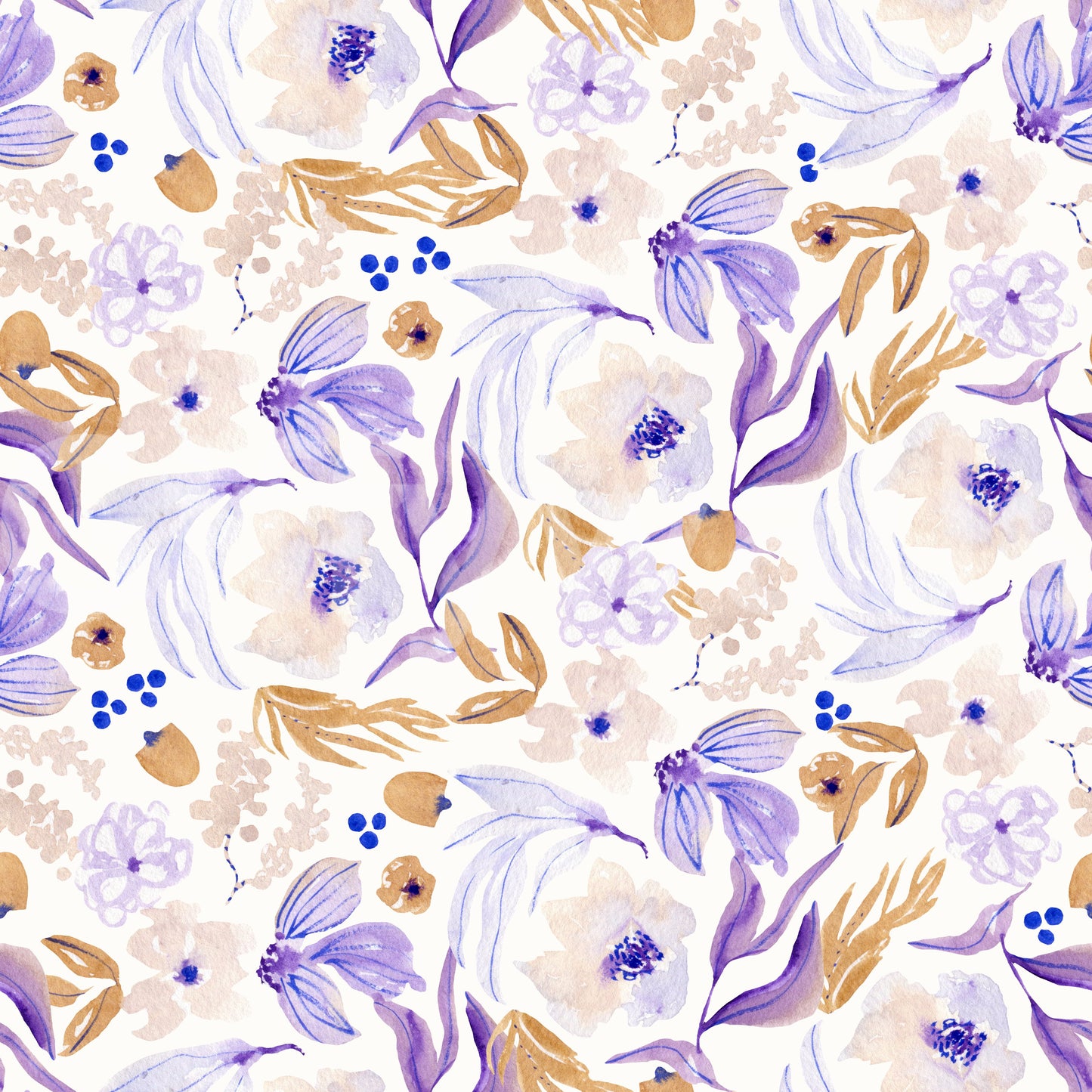 Lavender and Gold Botanical Bloom Wallpaper