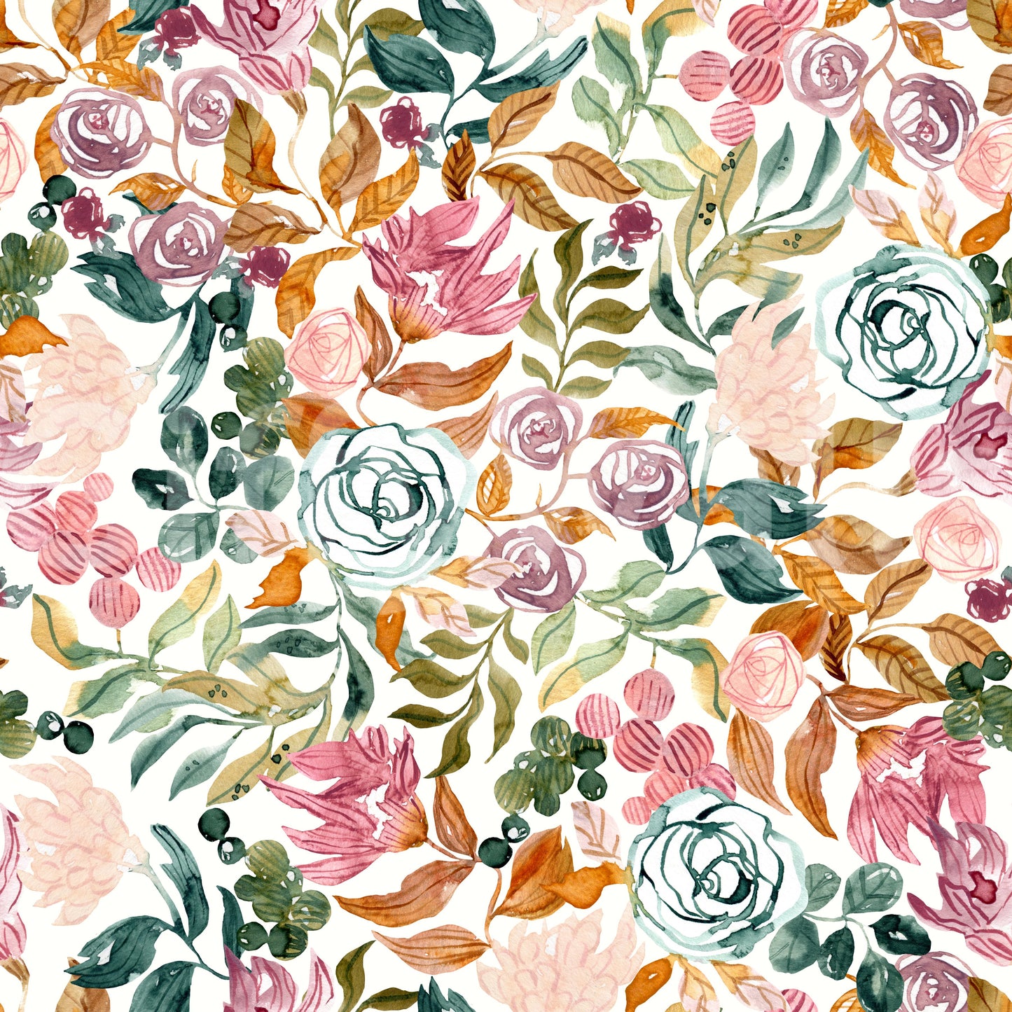 Autumn Garden Watercolor Florals Wallpaper