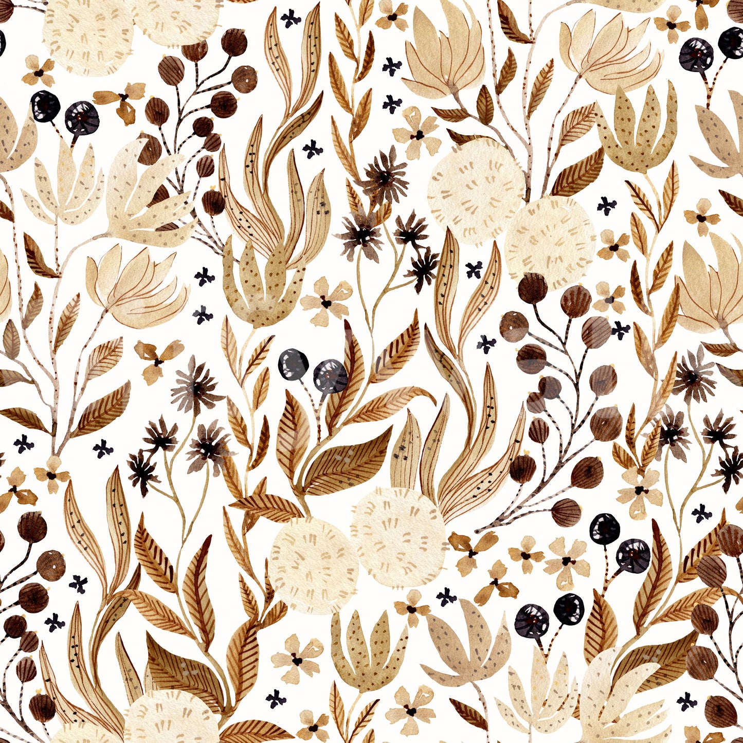 Autumn Meadow Botanical Sketch Wallpaper