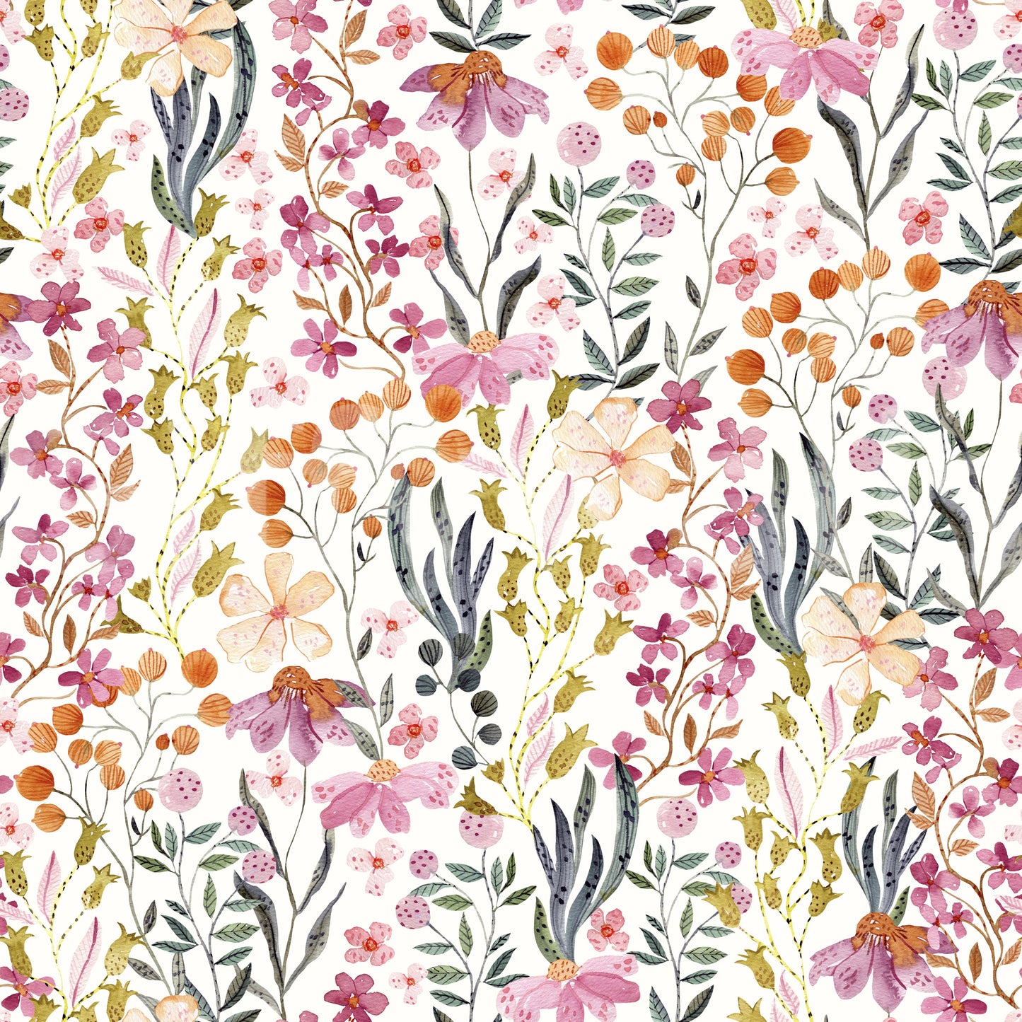 Watercolor Meadow Blooms Wallpaper