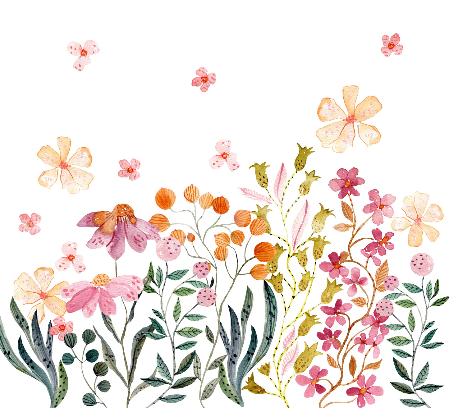 Watercolor Wildflower Meadow Field Wall Mural
