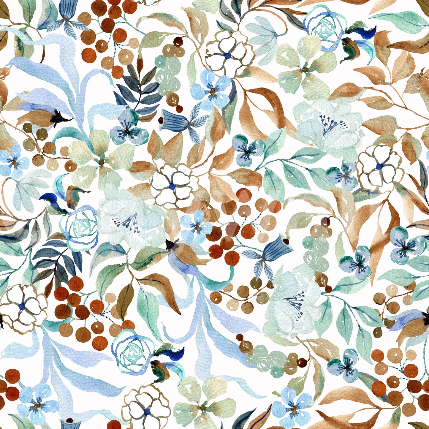 Soft Sage and Blue Meadow Pattern Wallpaper