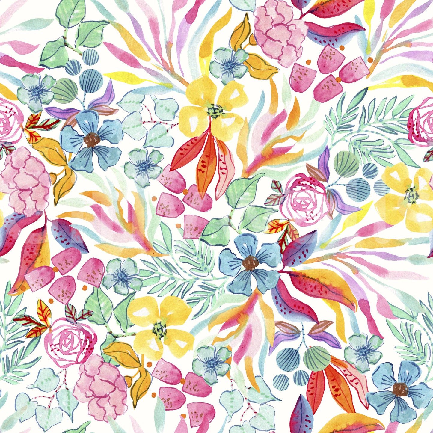 Charming Meadow Floral Illustration Wallpaper