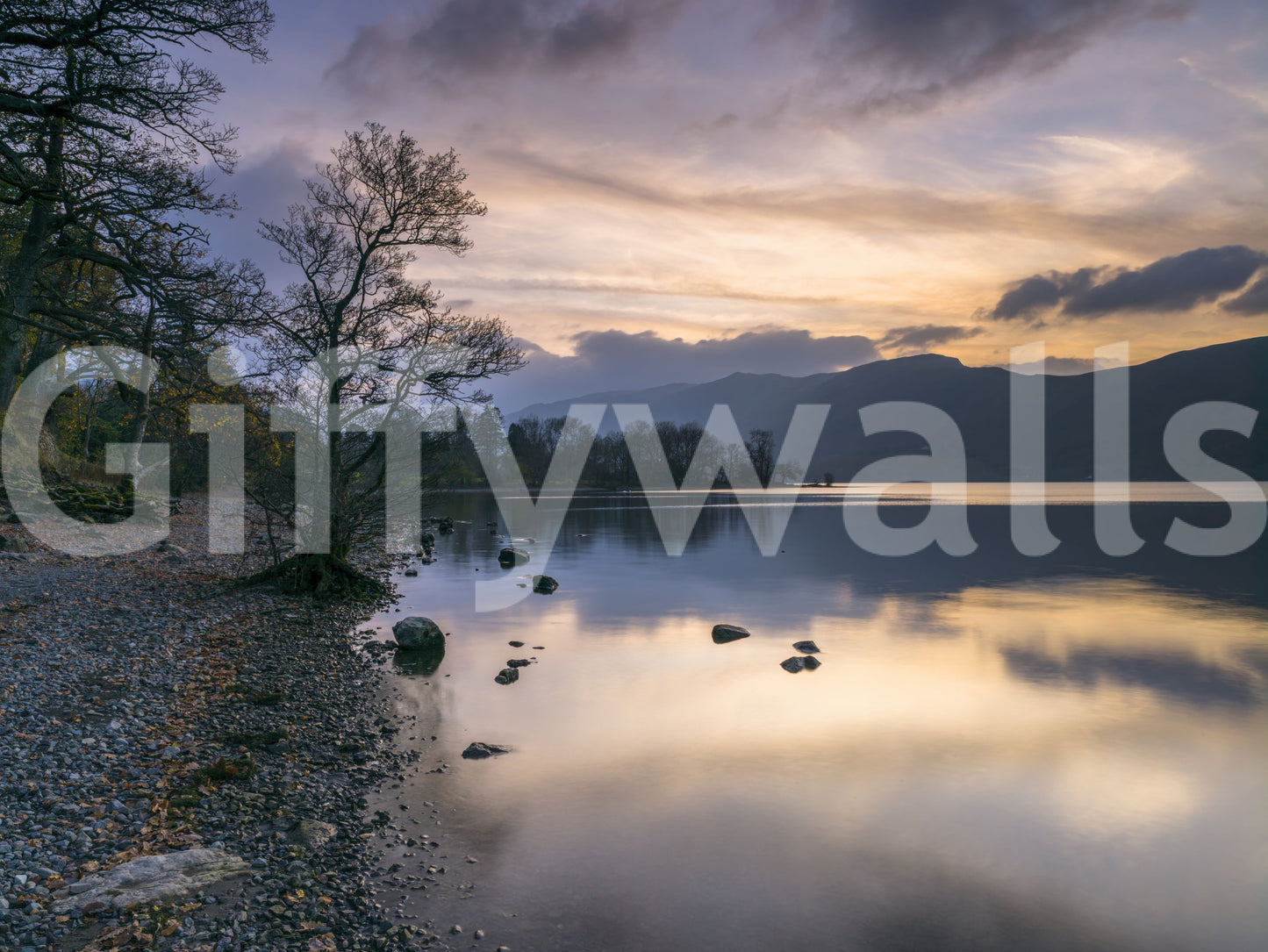 Misty Lake Sunset Horizon Wallpaper
