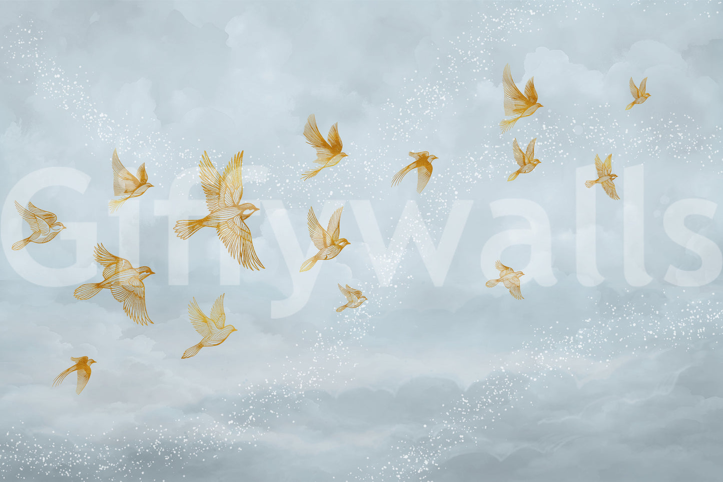 Golden Avian Flight in Misty Clouds Wall Mural