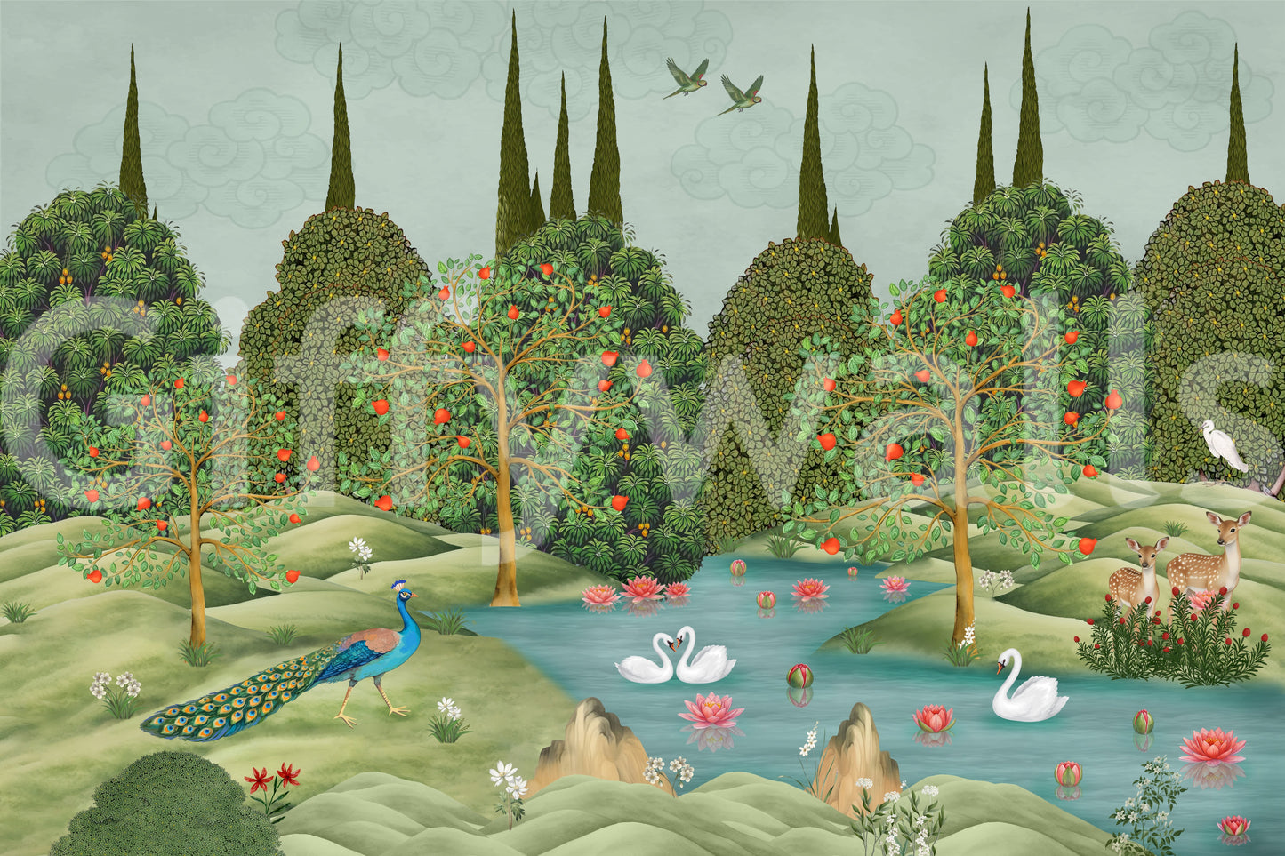 Enchanted Garden Wildlife Scene Wall Mural