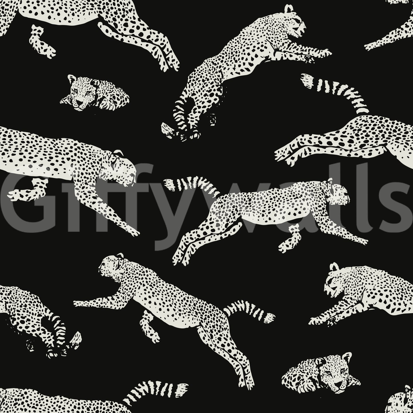 Monochrome Cheetah Motion Pattern Wallpaper