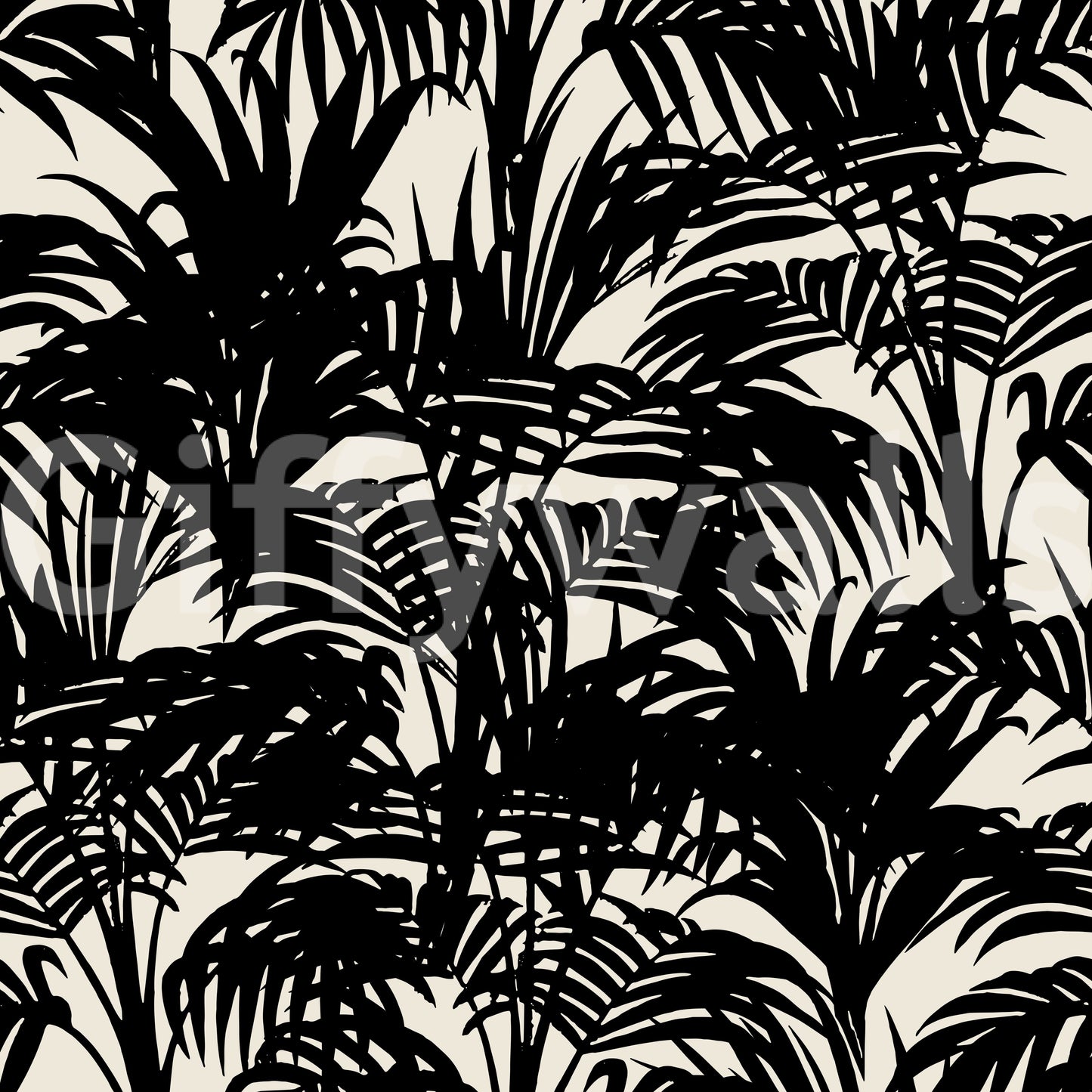 Monochrome Tropical Palm Silhouette Wallpaper