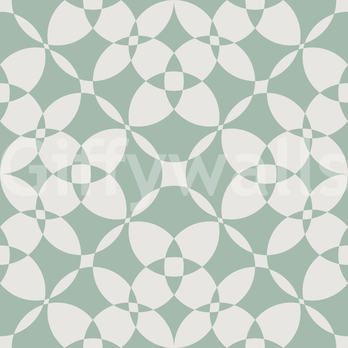 Sage green and cream geometric interlocking arcs wallpaper pattern detail GD12250