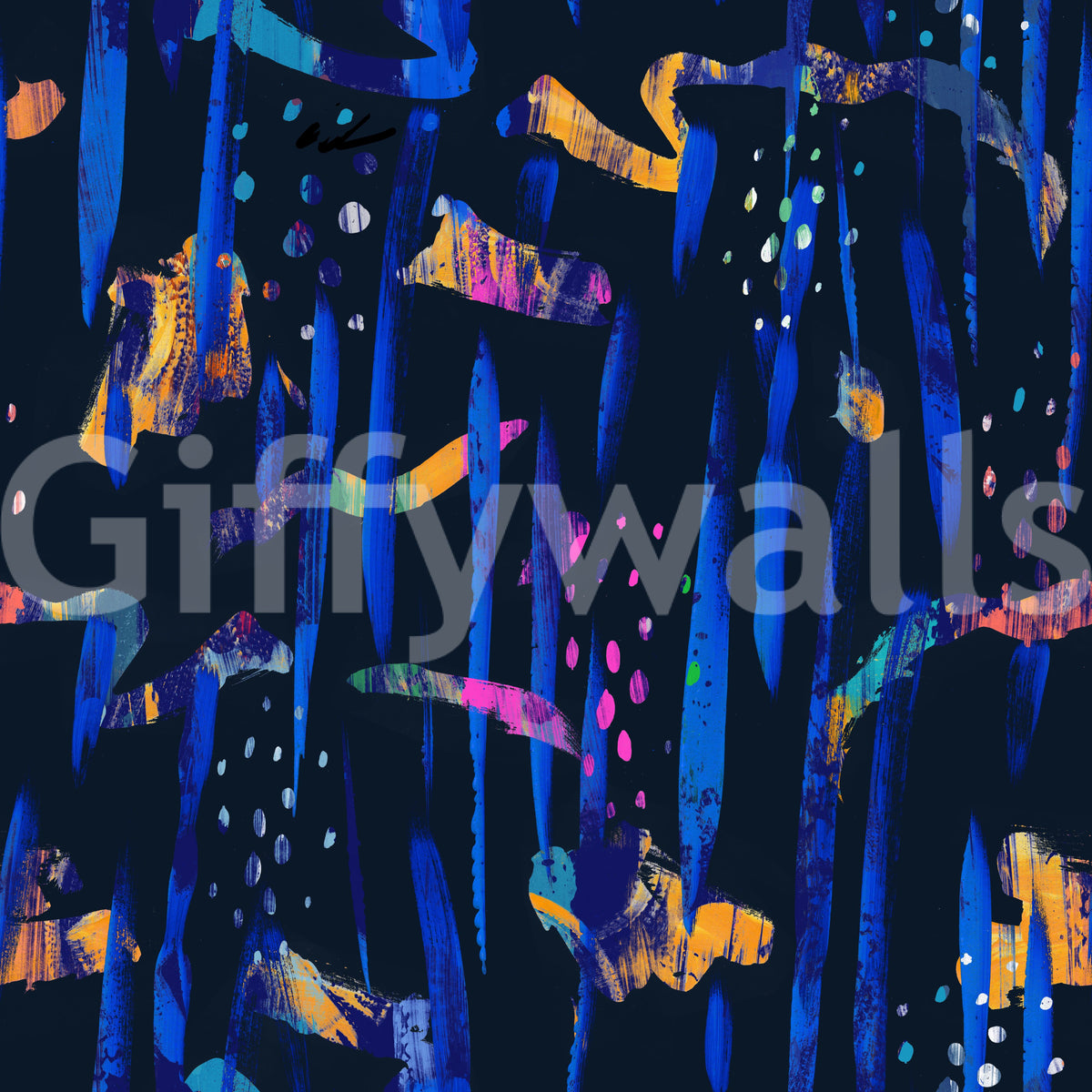 Midnight blue painted harmony abstract wallpaper pattern swatch GD12299