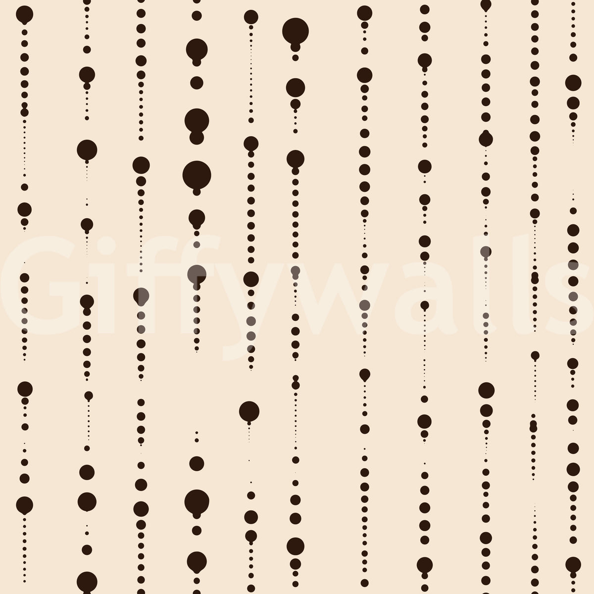 Close-up swatch of beige abstract wallpaper with black dot streams GD12303