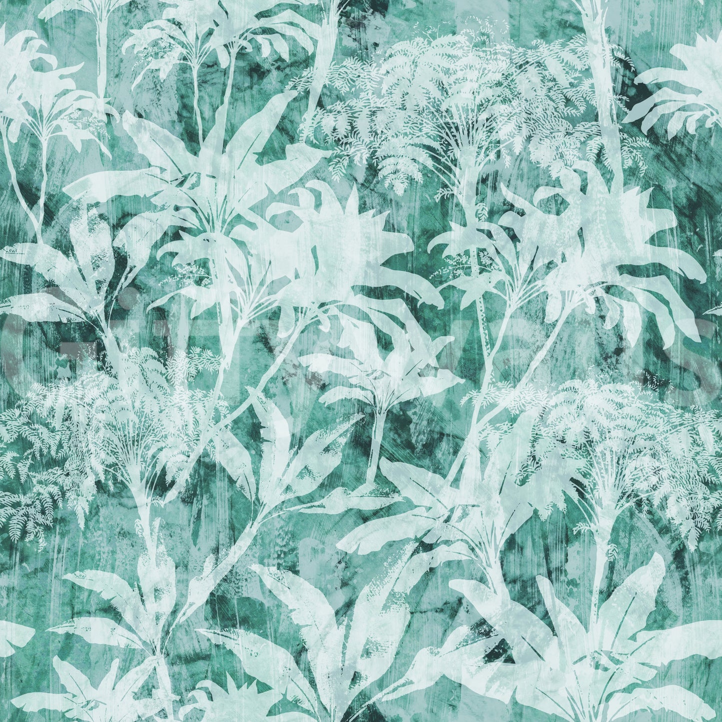 Teal Tropical Botanical Foliage Wallpaper