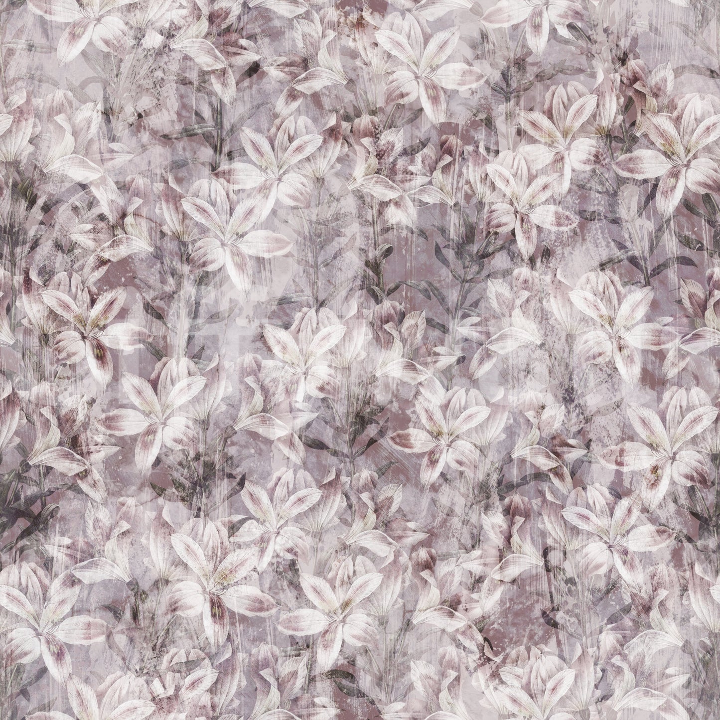 Vintage Lilac Floral Sketch Wallpaper