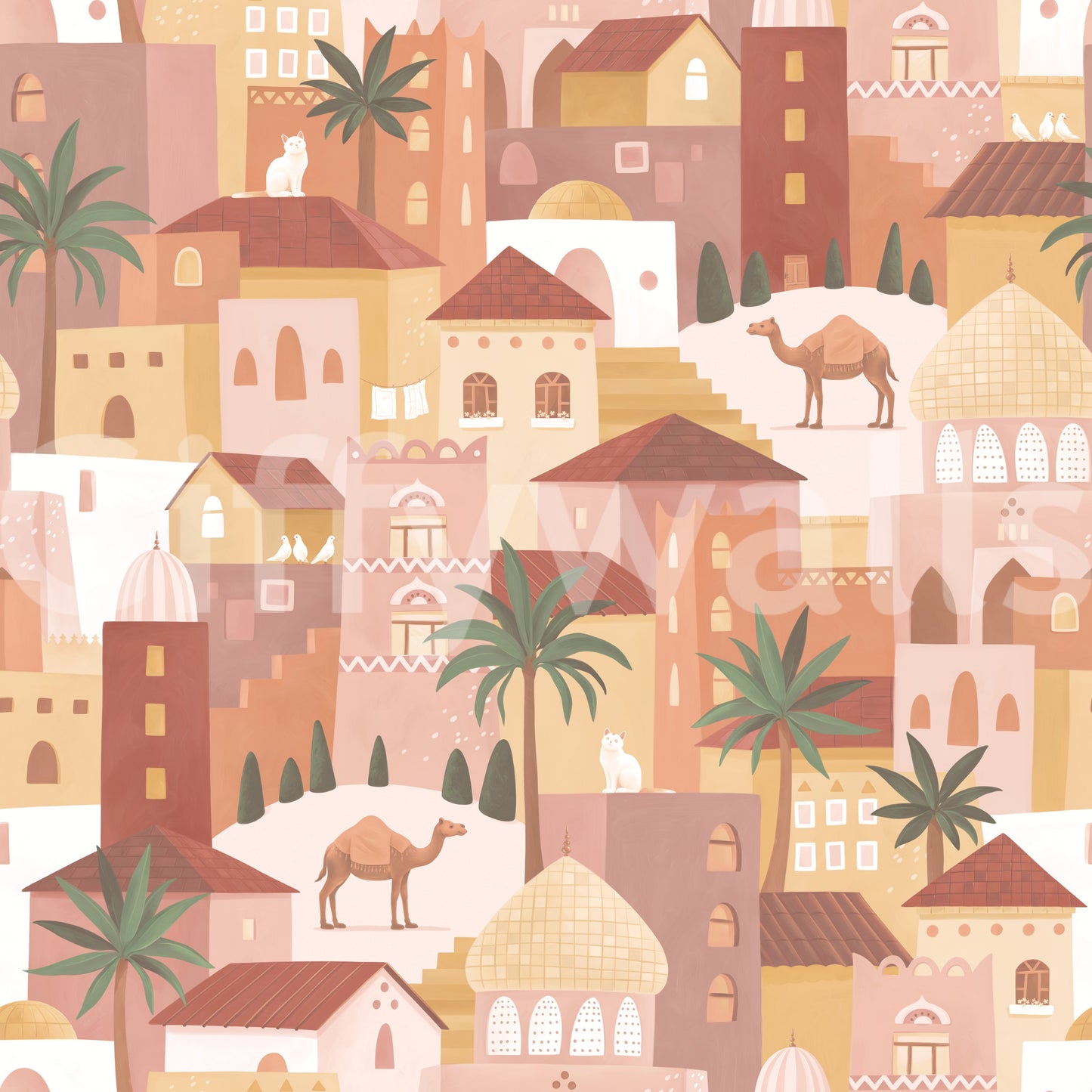 Ancient City Palm Grove Motif Wallpaper