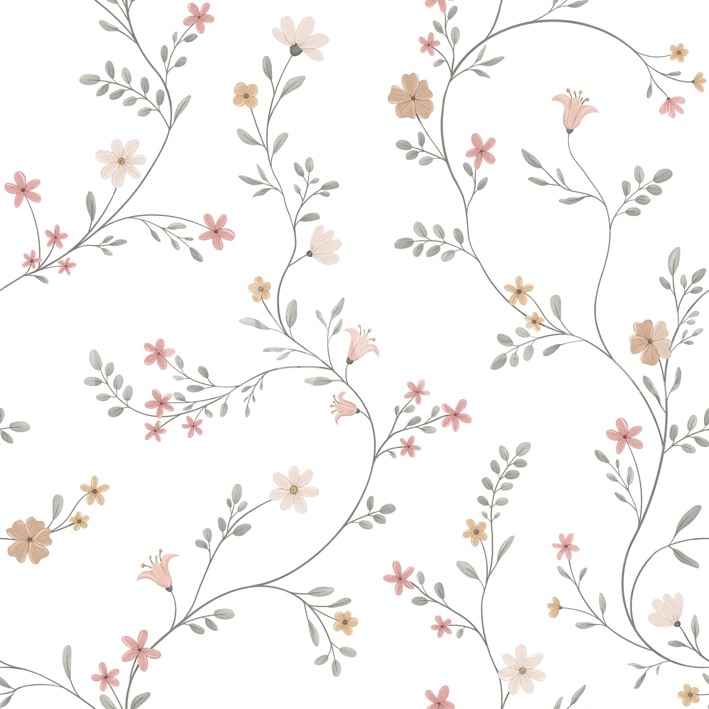 Dainty Pastel Floral Trails Wallpaper