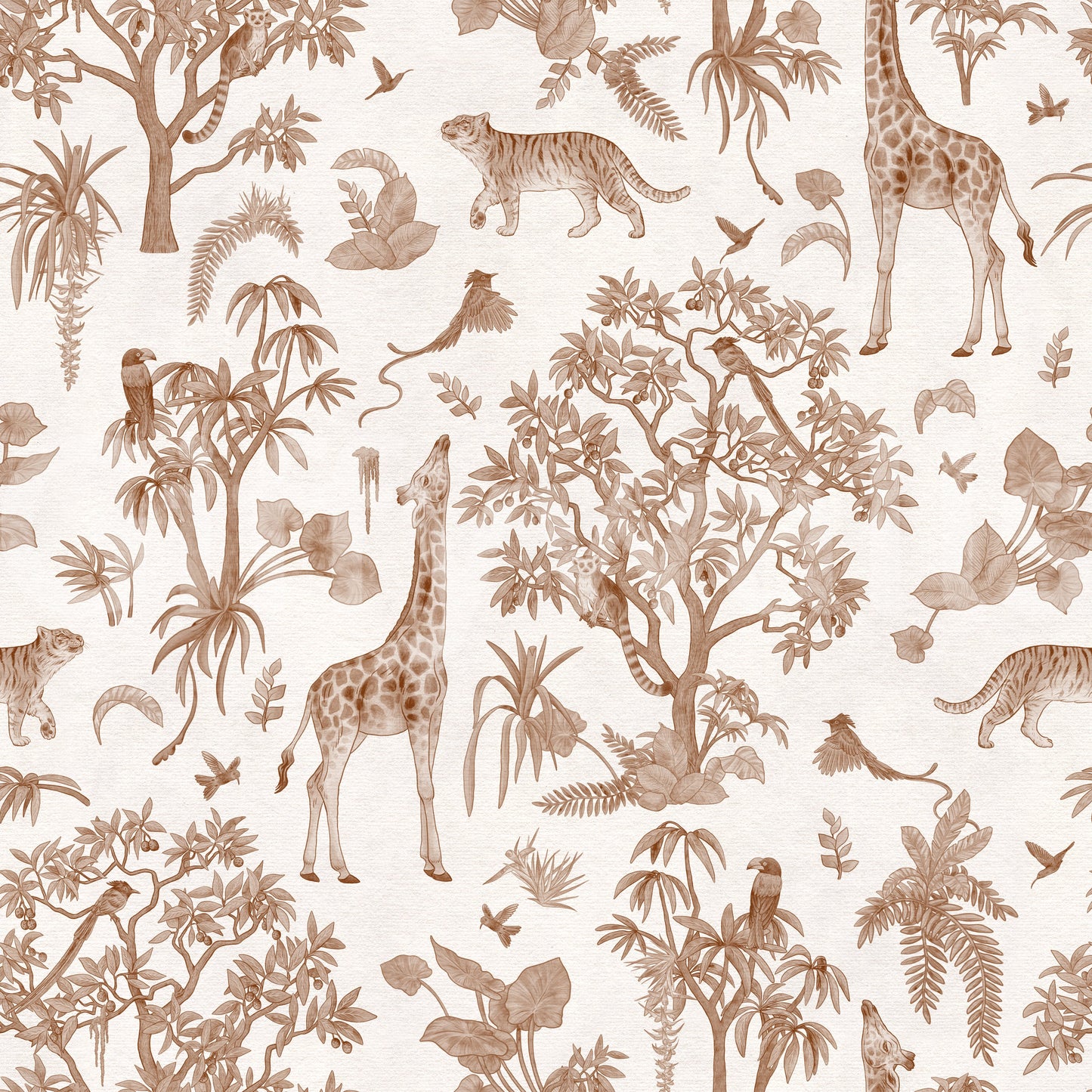 Monochromatic Wildlife Jungle Toile Wallpaper