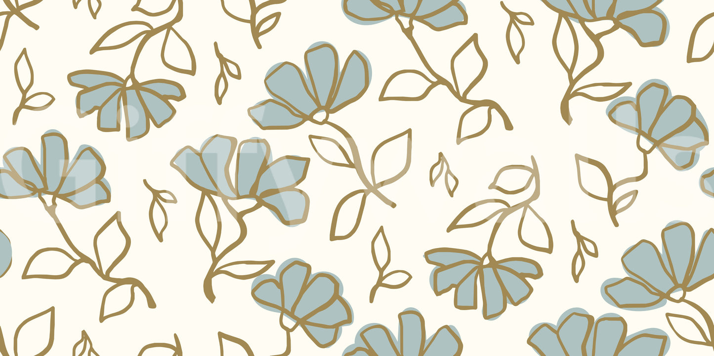 Minimalist Soft Blue Floral Line Art Wallpaper