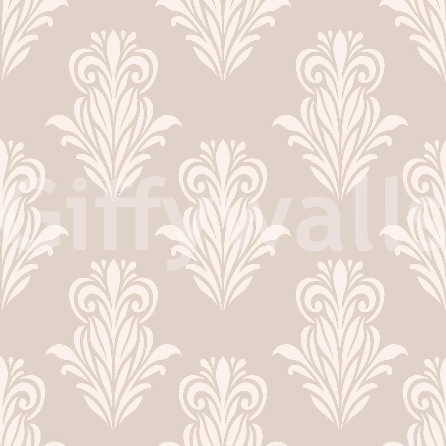 Creamy Damask Scroll Pattern Wallpaper