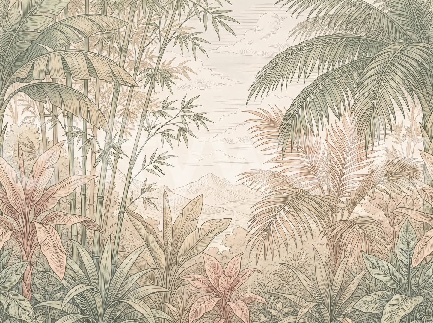 Misty Tropical Botanical Haven Wall Mural