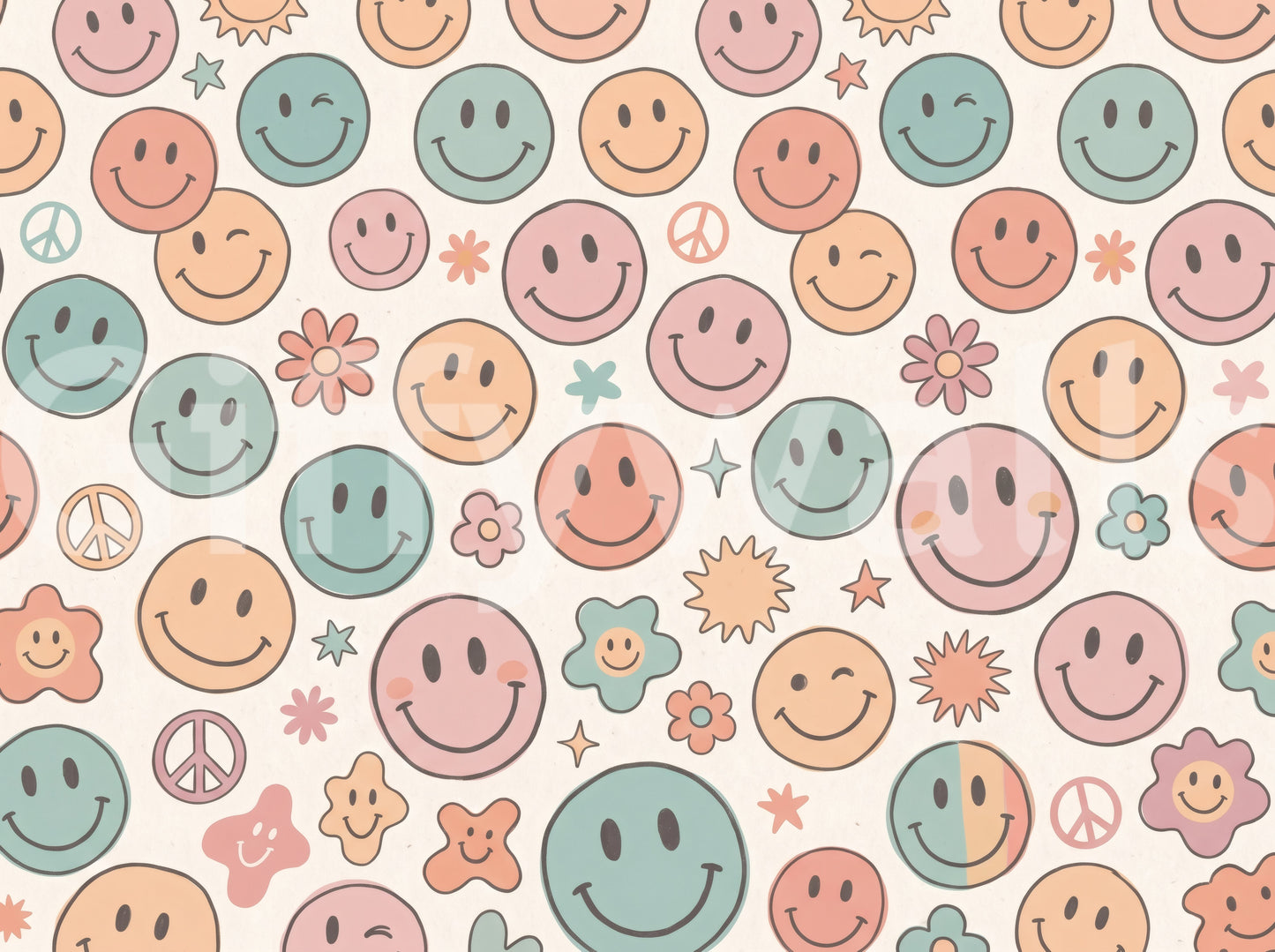 Retro Happy Face Groovy Smiles Wall Mural